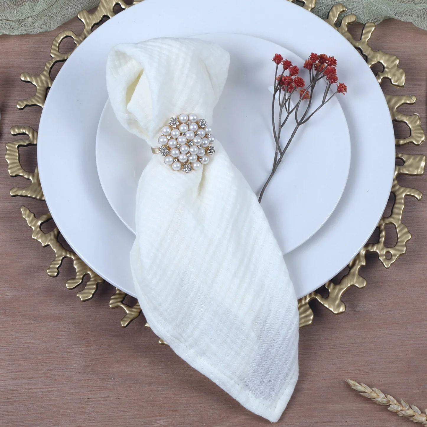Cotton Gauze Crinkle Napkins 16"x16" (5 pcs/pk) - Ivory