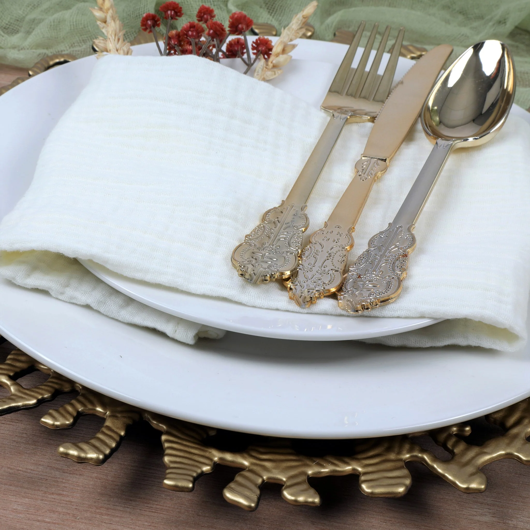 Cotton Gauze Crinkle Napkins 16"x16" (5 pcs/pk) - Ivory - Image 2