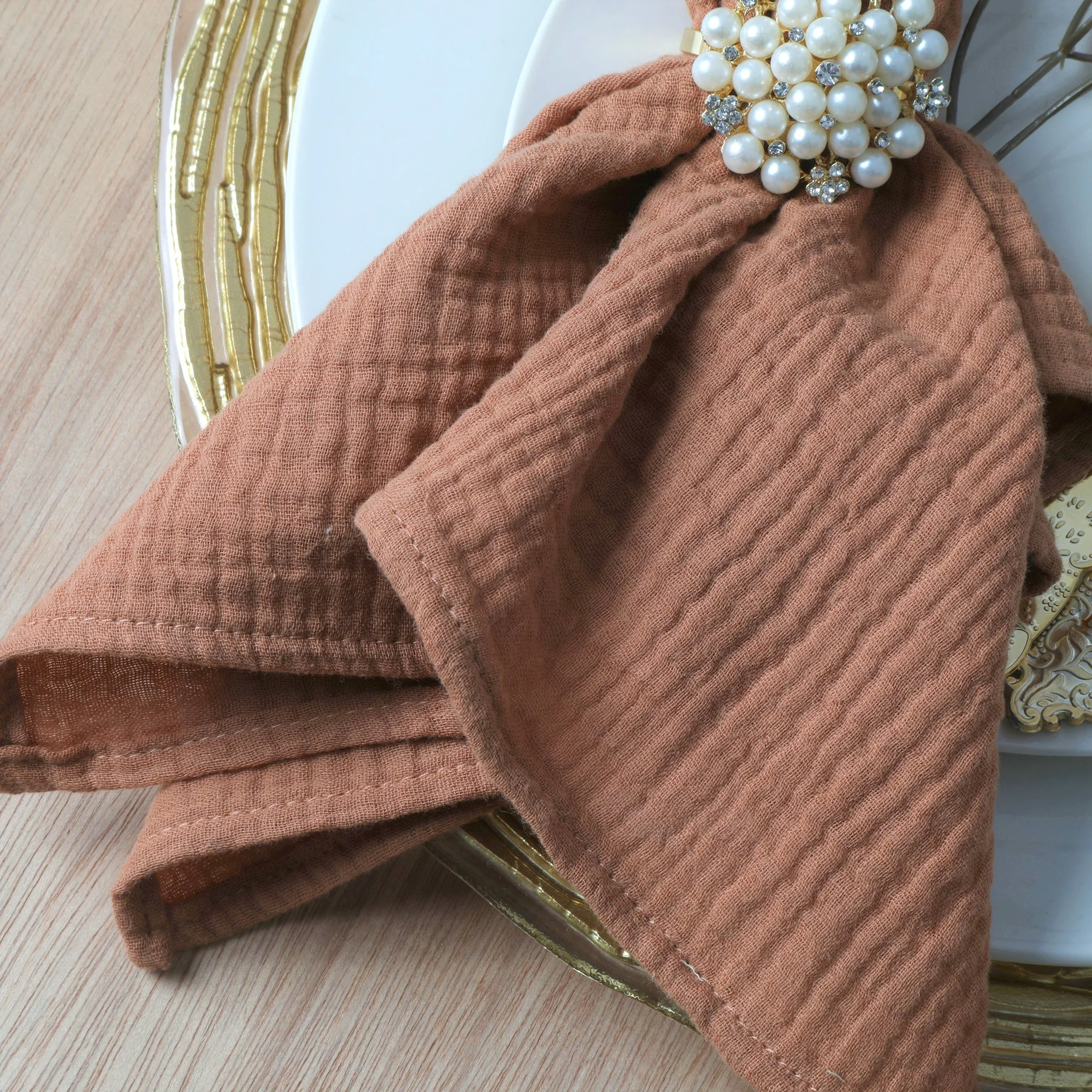 Cotton Gauze Crinkle Napkins 16"x16" (5 pcs/pk) - Terracotta - Image 2