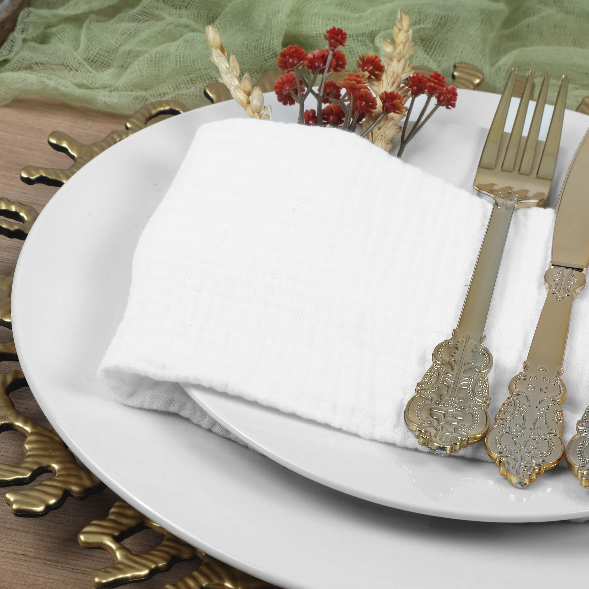 Cotton Gauze Crinkle Napkins 16"x16" (5 pcs/pk) - White - Image 3