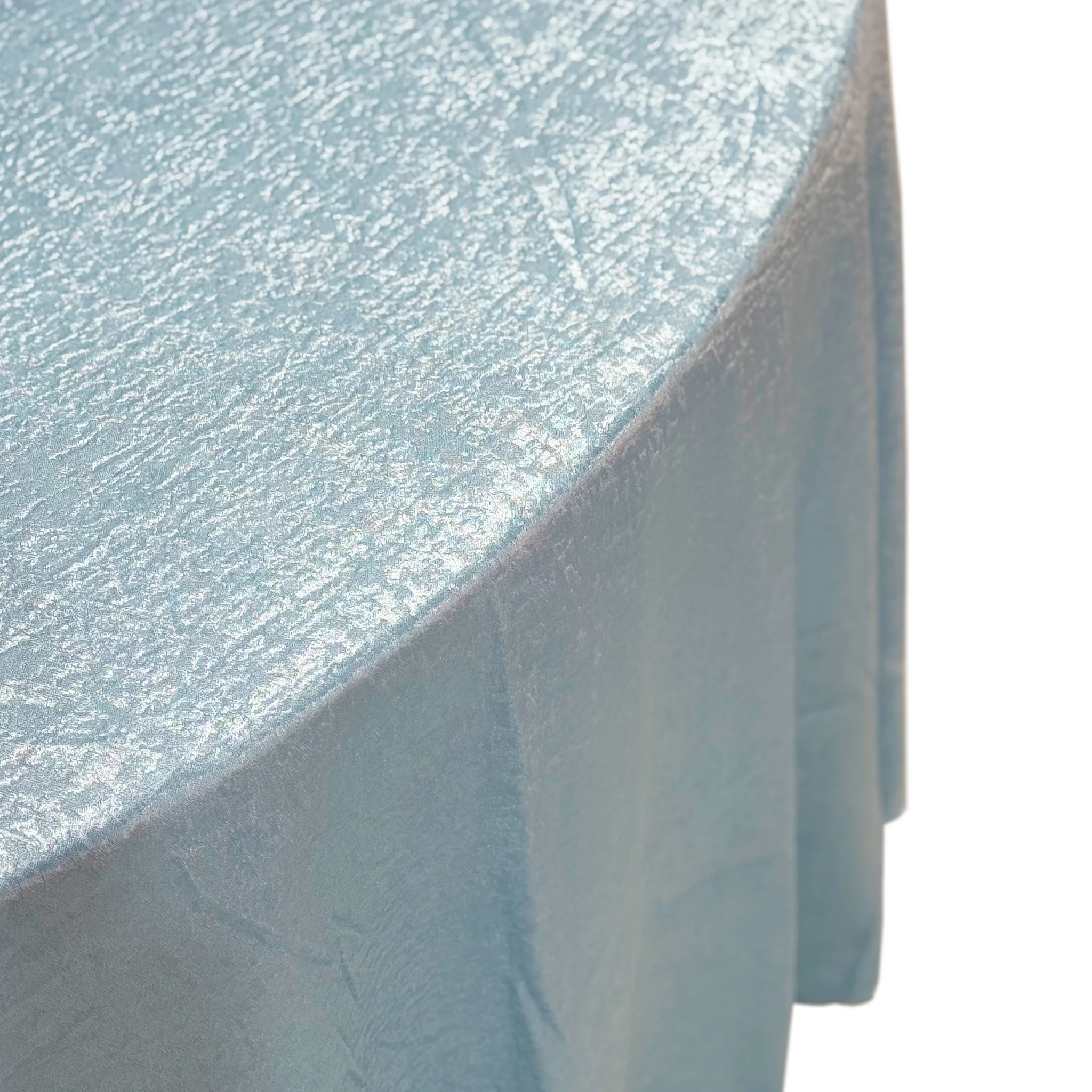 Crinkle Shimmer 120" Round Tablecloth - Baby Blue - Image 5