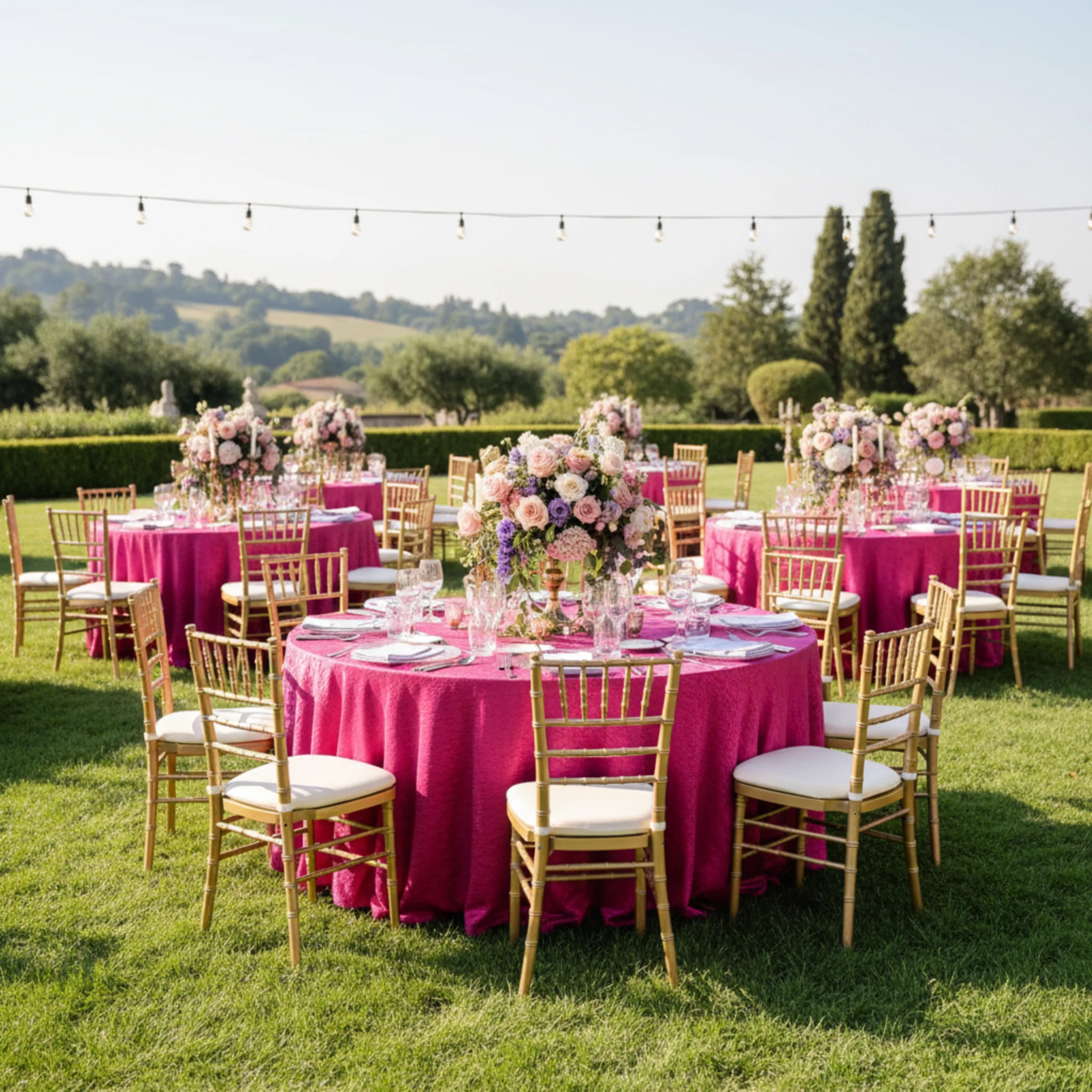 Crinkle Shimmer 120" Round Tablecloth - Fuchsia - Image 4