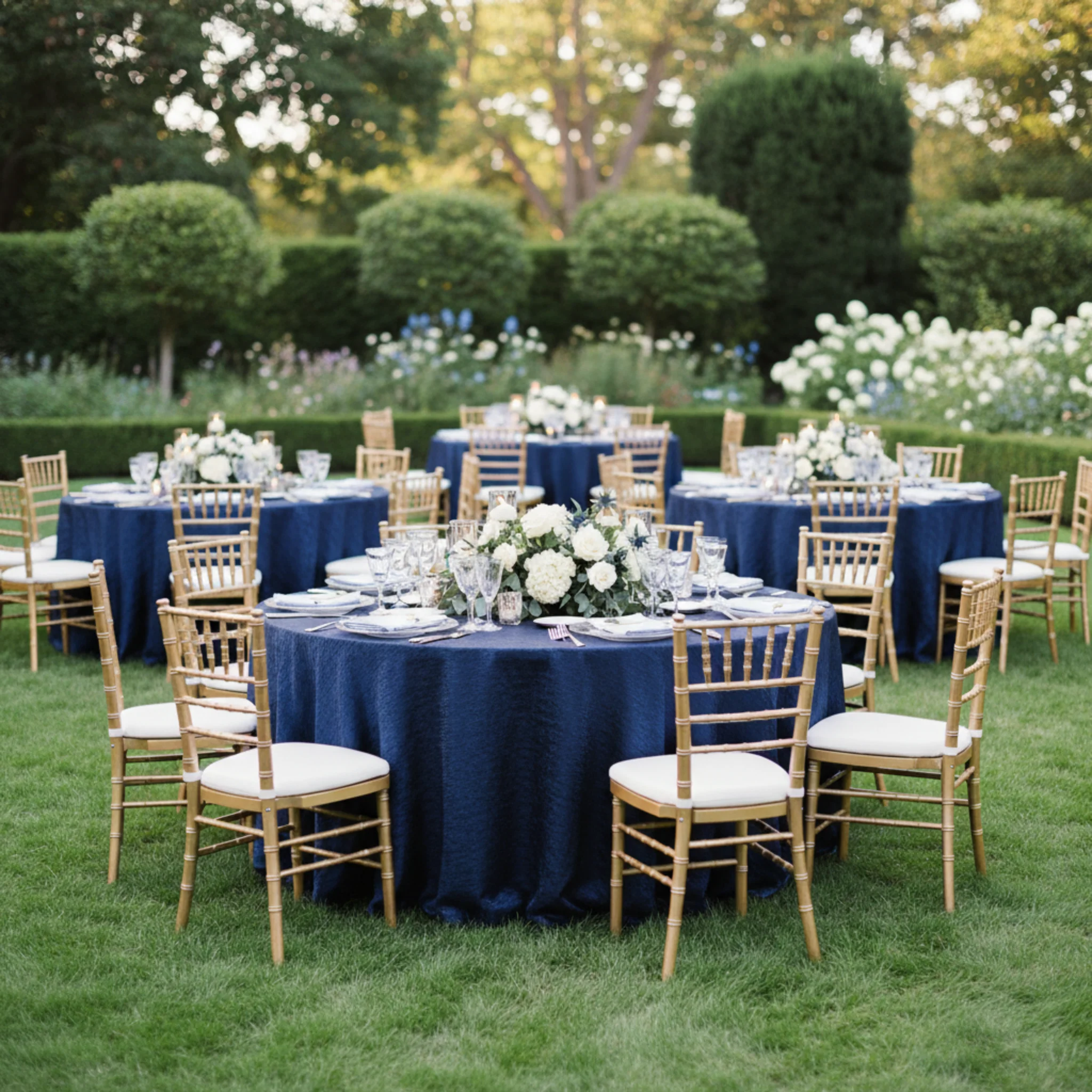 Crinkle Shimmer 120" Round Tablecloth - Navy Blue - Image 4