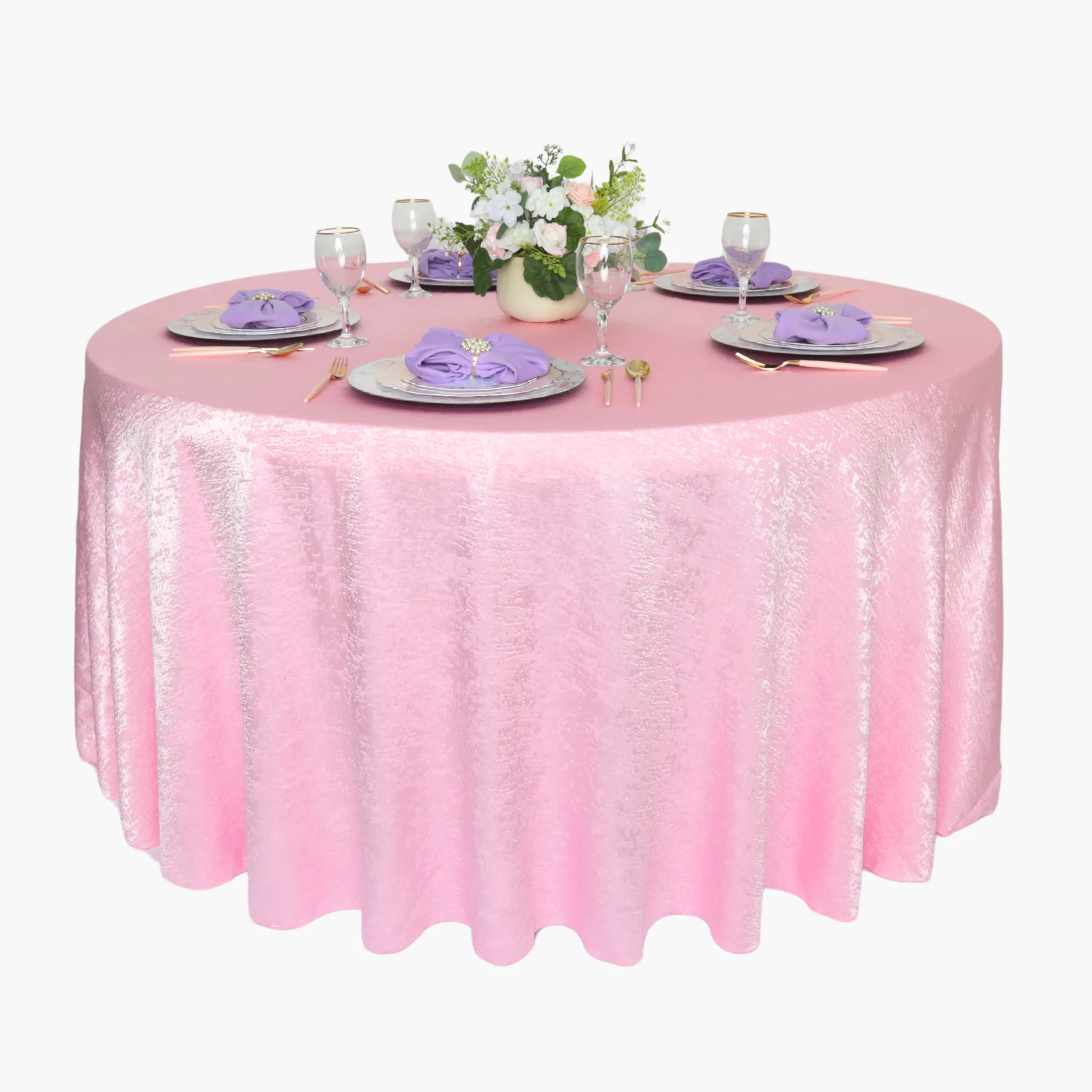 Crinkle Shimmer 120" Round Tablecloth - Pink - Image 3