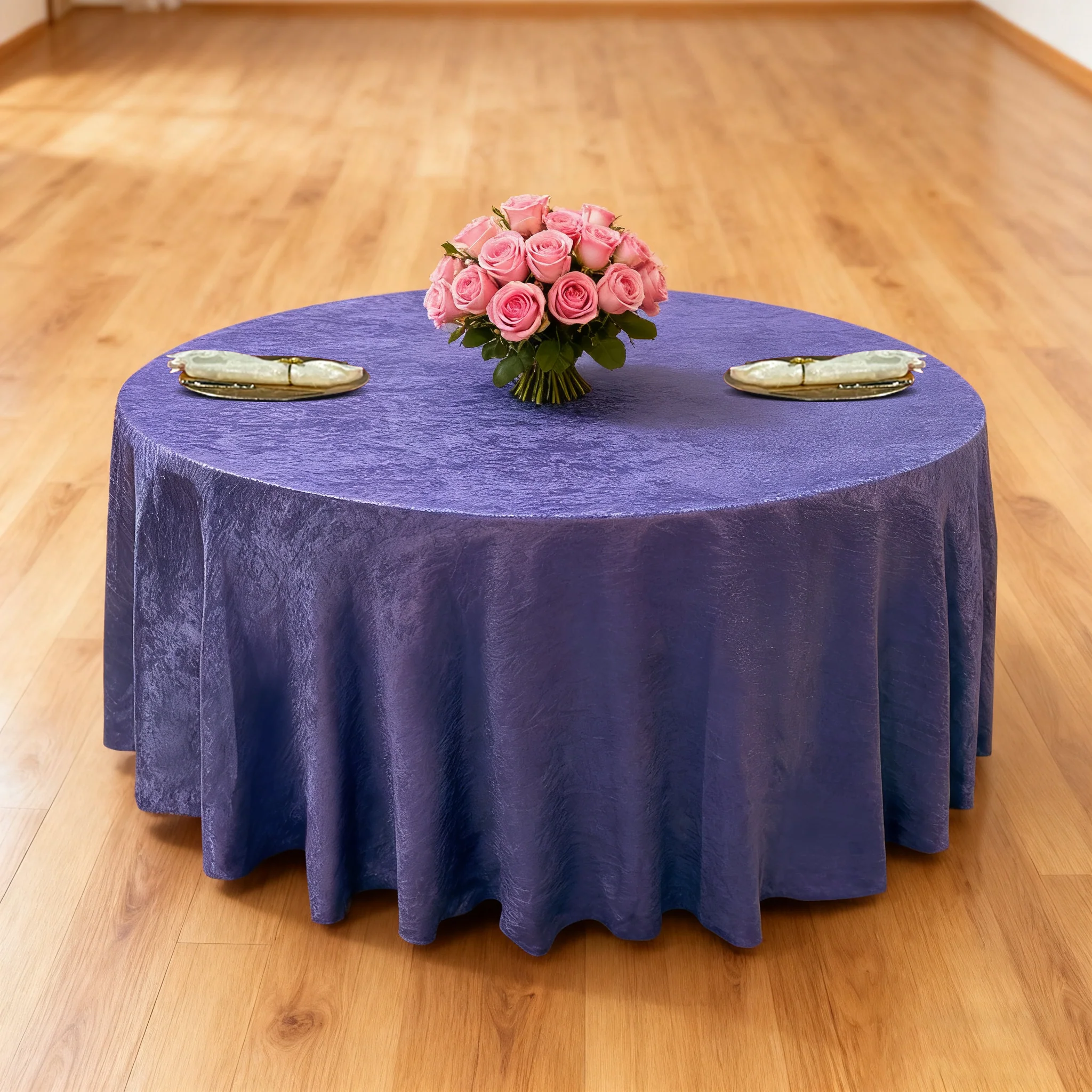 Crinkle Shimmer 120" Round Tablecloth - Purple - Image 2