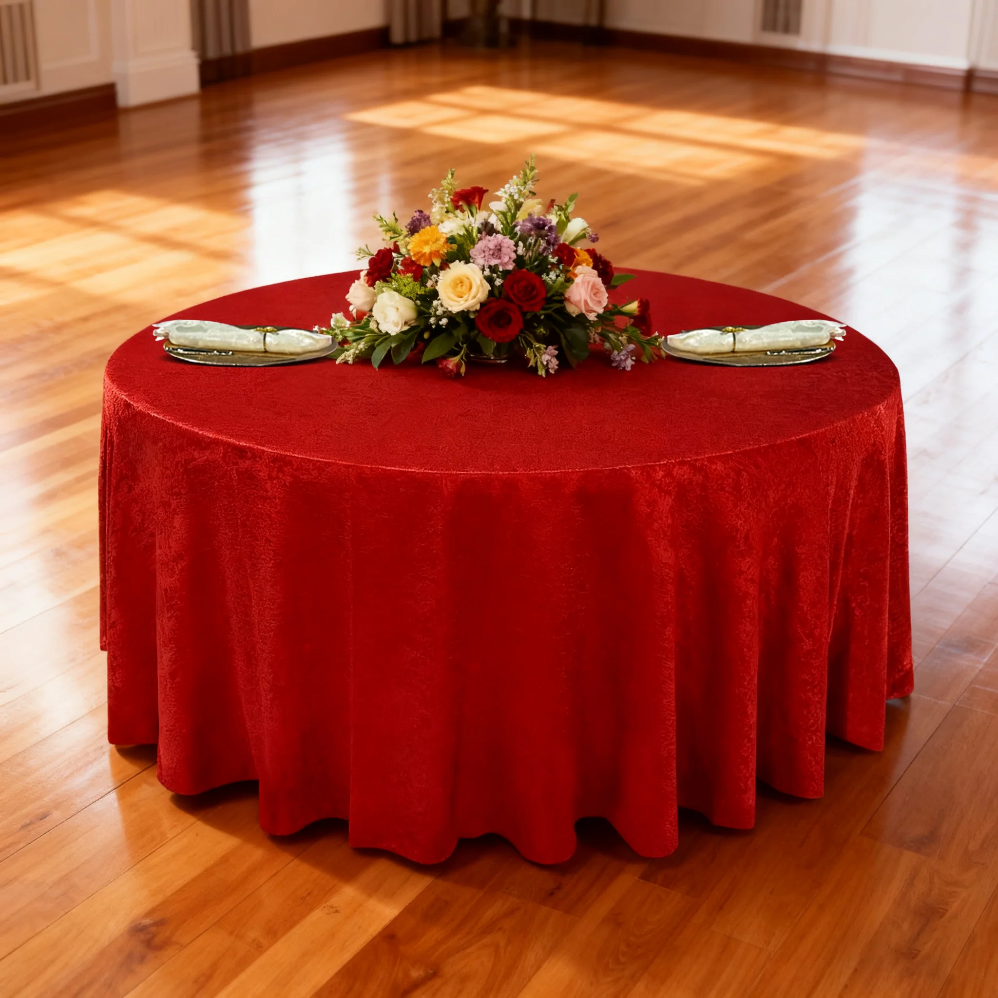 Crinkle Shimmer 120" Round Tablecloth - Red - Image 2