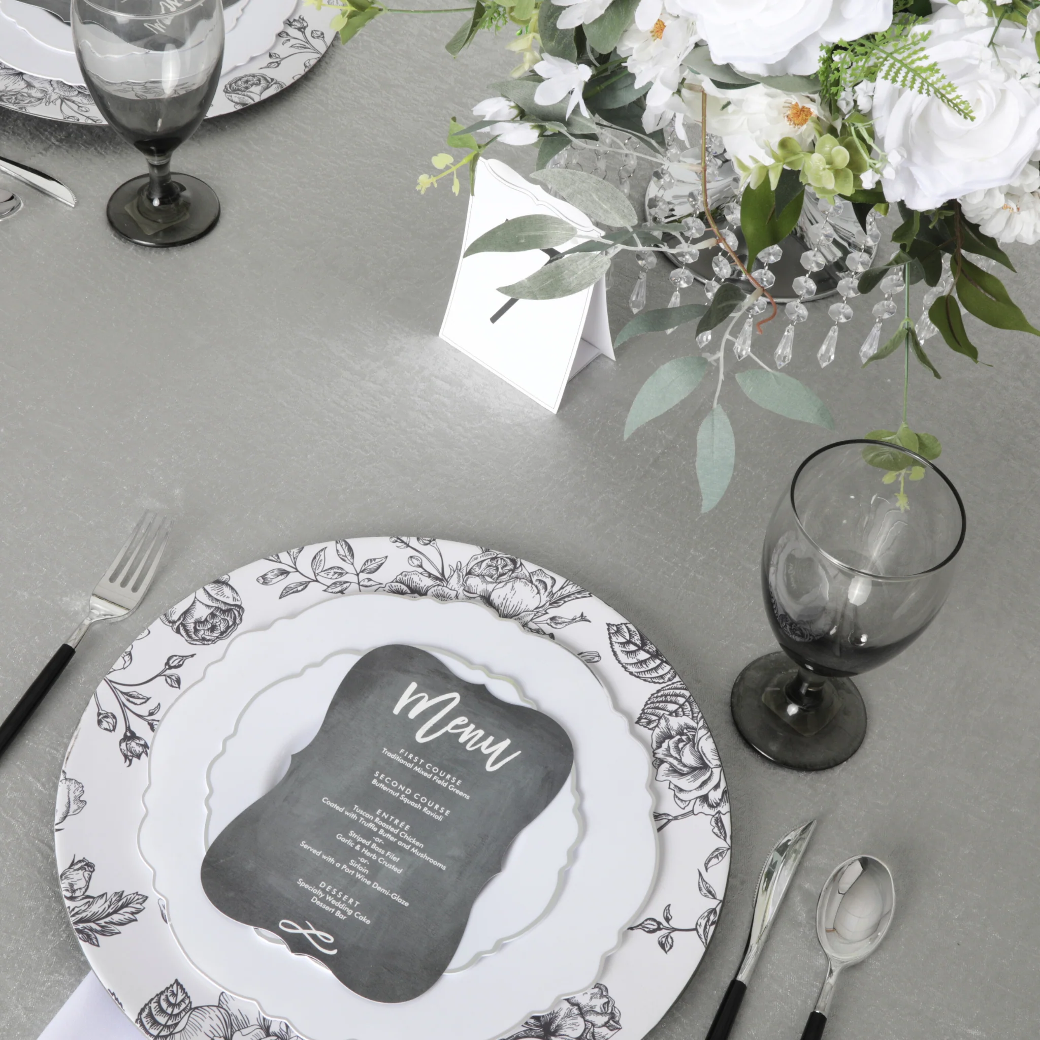 Crinkle Shimmer 120" Round Tablecloth - Silver - Image 2