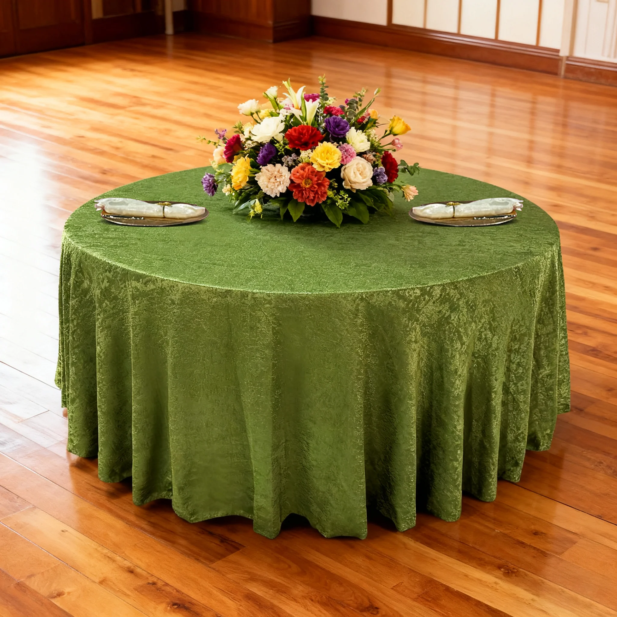 Crinkle Shimmer 120" Round Tablecloth - Willow Green - Image 2