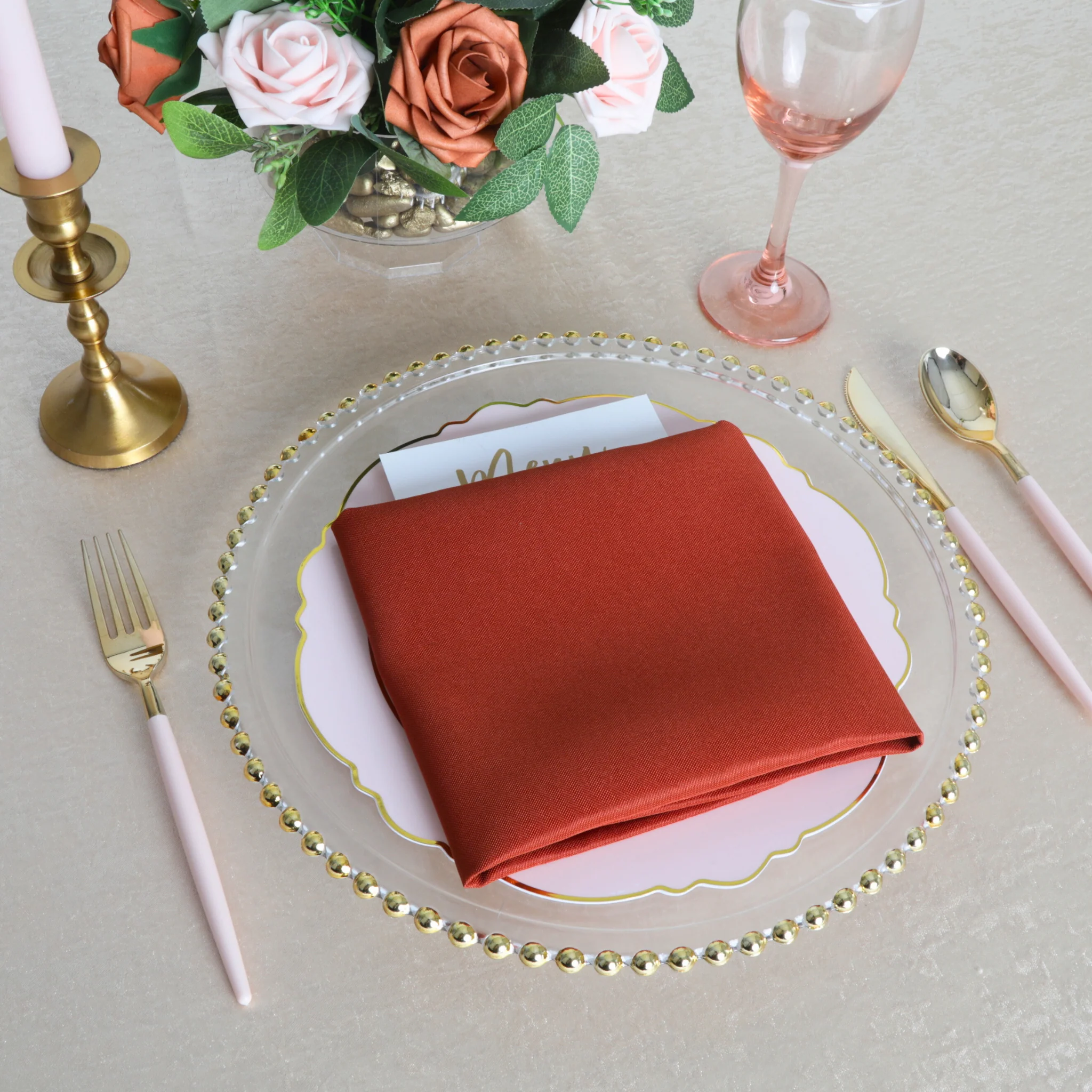 Crinkle Shimmer 132" Round Tablecloth - Champagne - Image 2