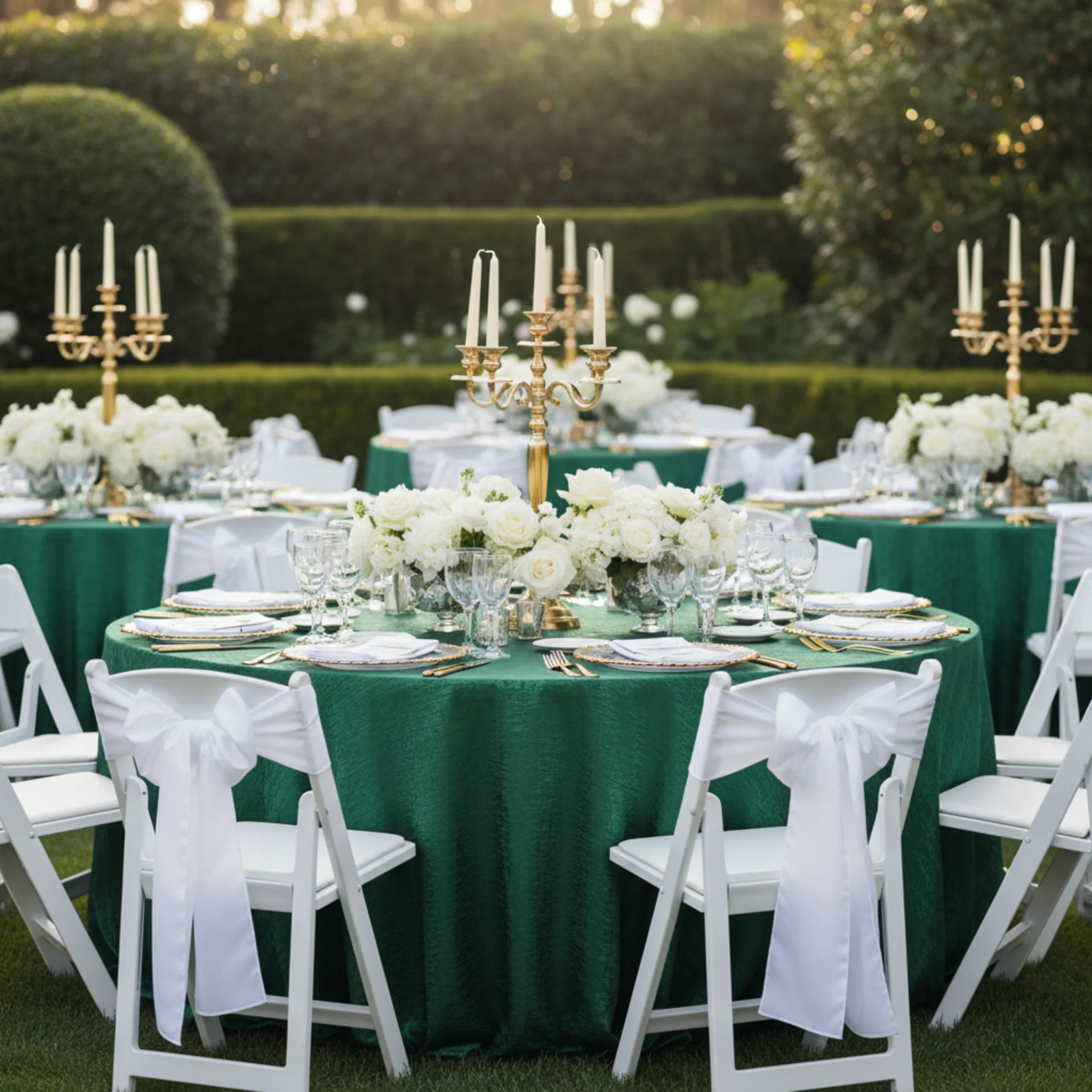 Crinkle Shimmer 132" Round Tablecloth - Emerald Green - Image 4