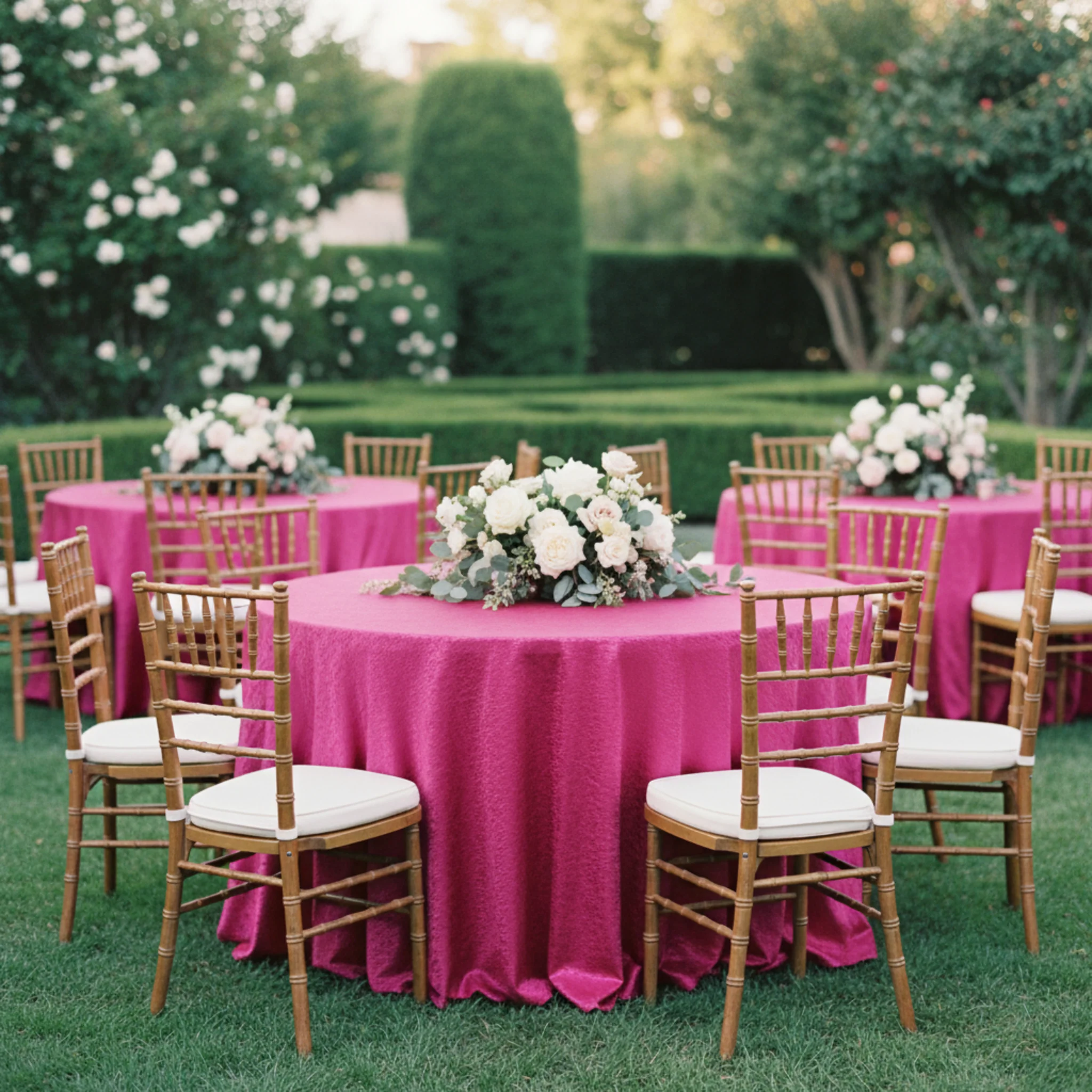 Crinkle Shimmer 132" Round Tablecloth - Fuchsia - Image 4