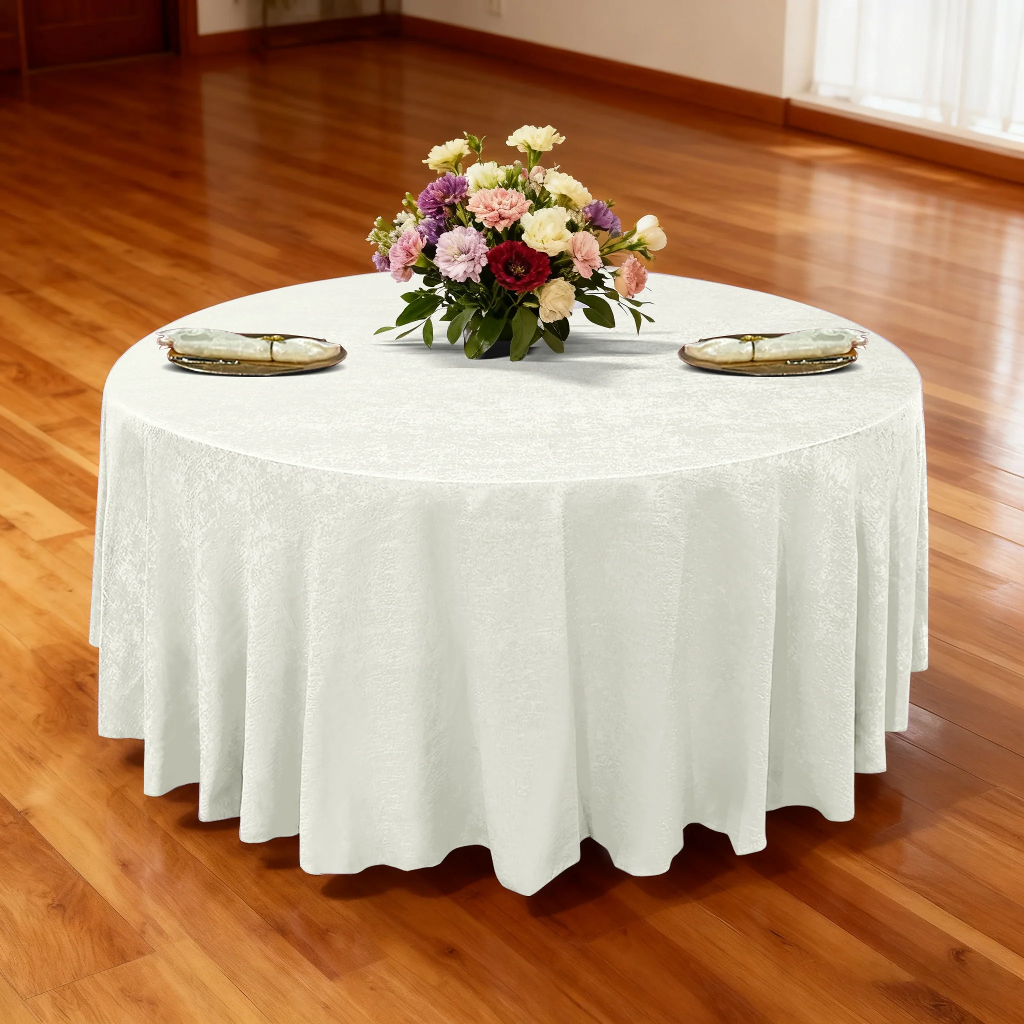 Crinkle Shimmer 132" Round Tablecloth - Ivory - Image 2