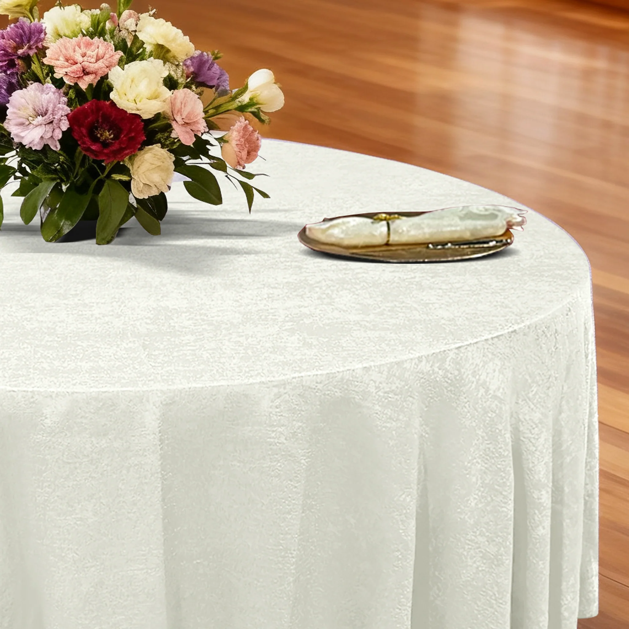 Crinkle Shimmer 132" Round Tablecloth - Ivory - Image 3