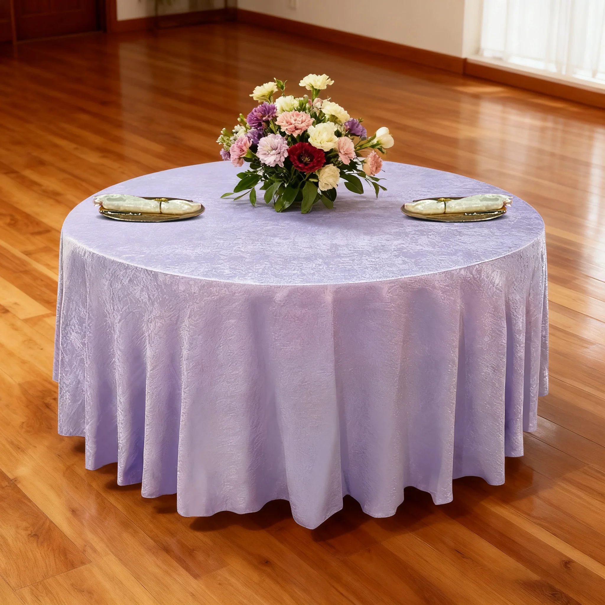 Crinkle Shimmer 132" Round Tablecloth - Lavender - Image 2