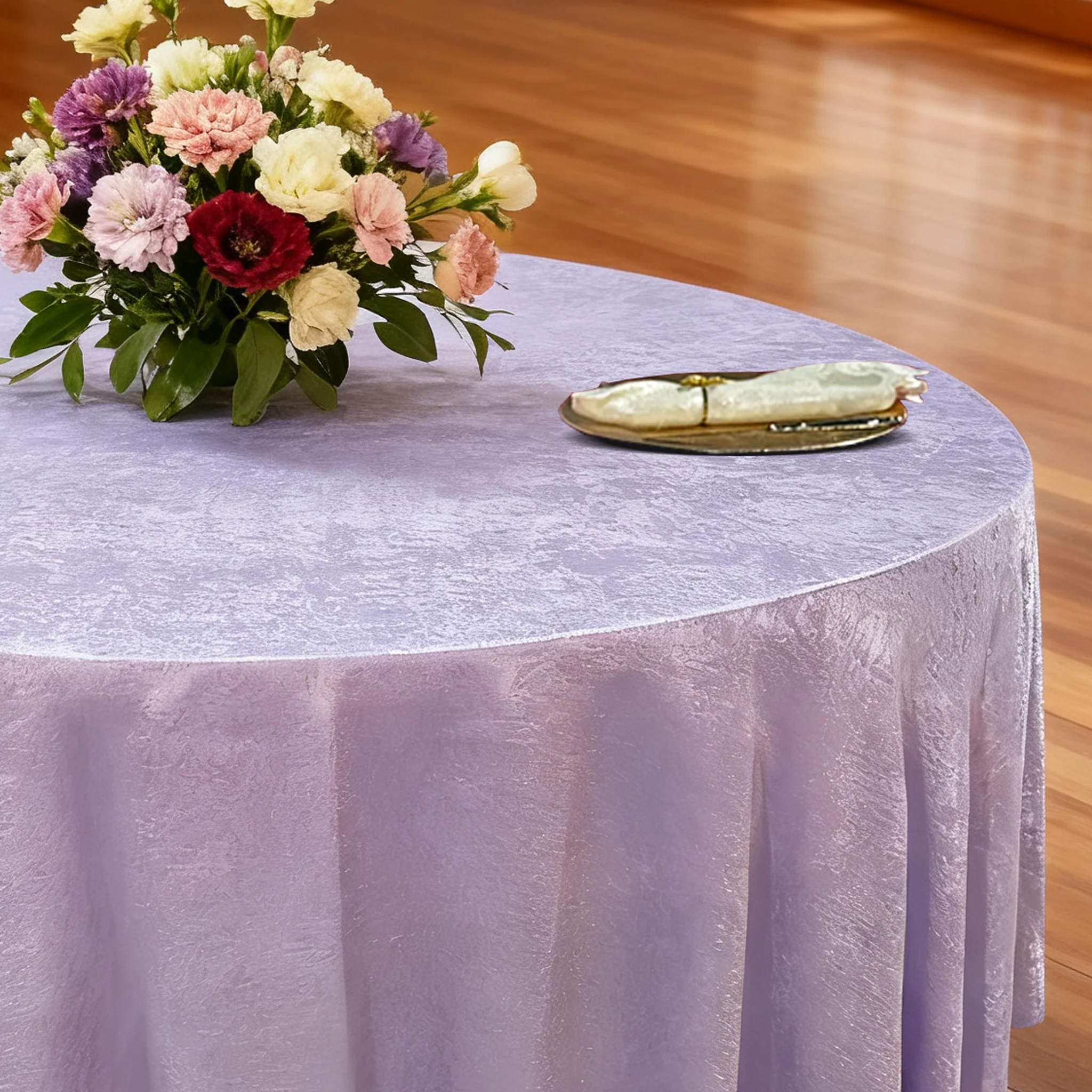 Crinkle Shimmer 132" Round Tablecloth - Lavender - Image 3