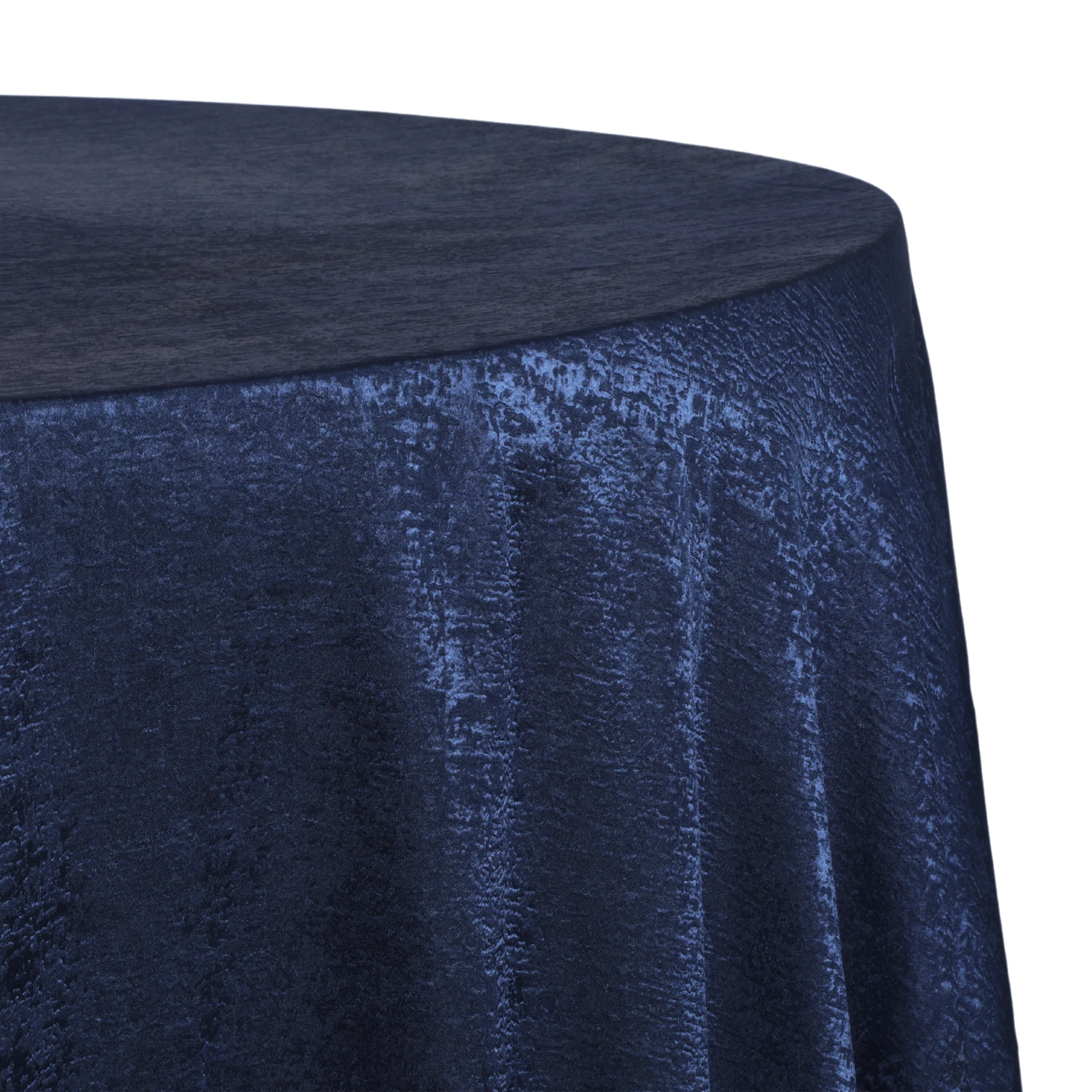 Crinkle Shimmer 132" Round Tablecloth - Navy Blue - Image 2