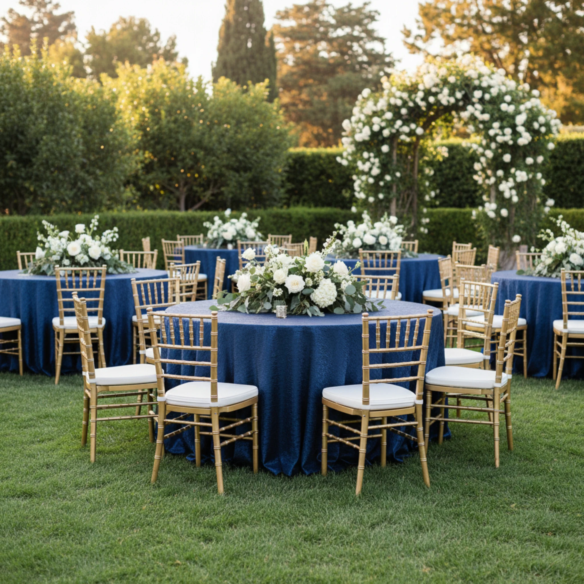 Crinkle Shimmer 132" Round Tablecloth - Navy Blue - Image 4