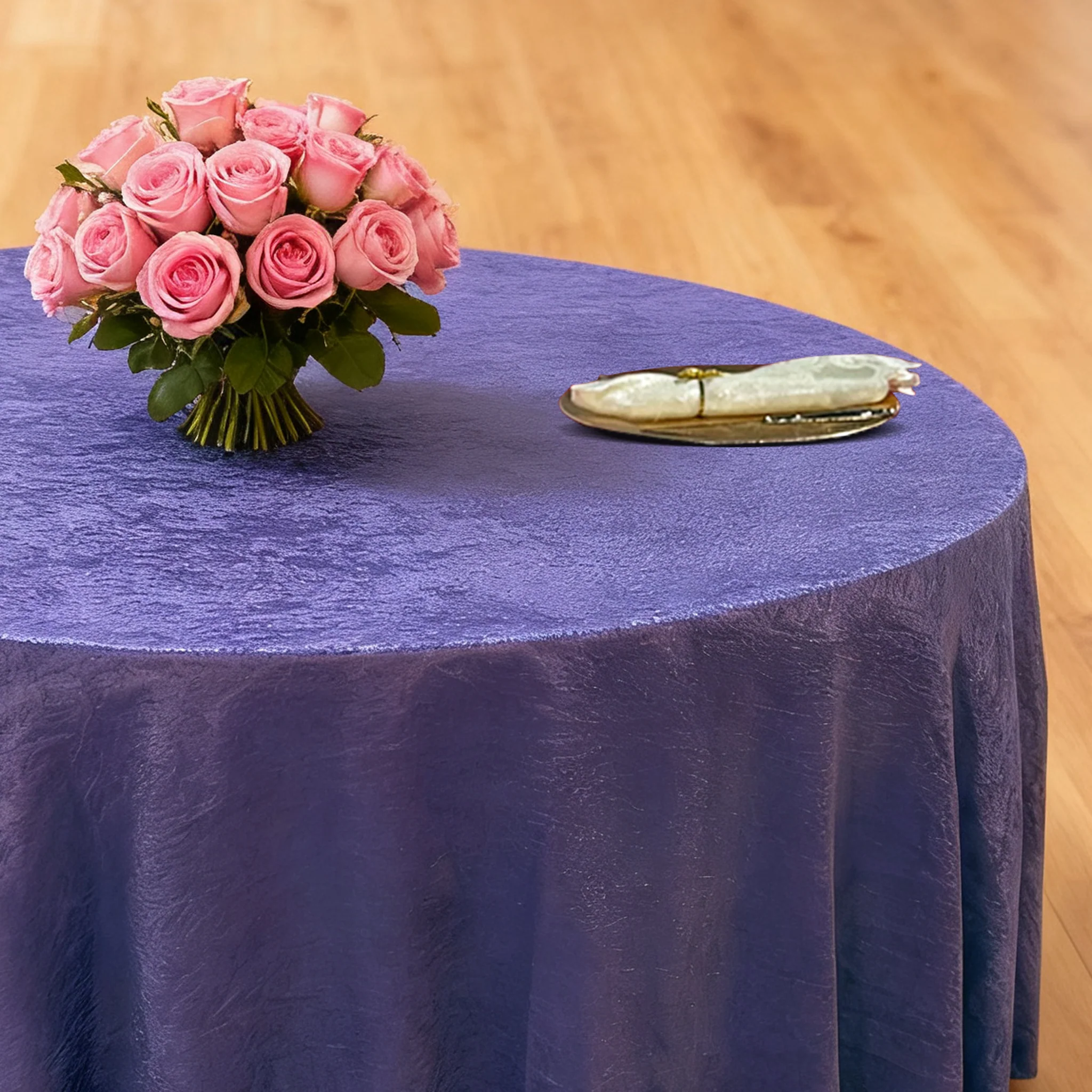 Crinkle Shimmer 132" Round Tablecloth - Purple - Image 3