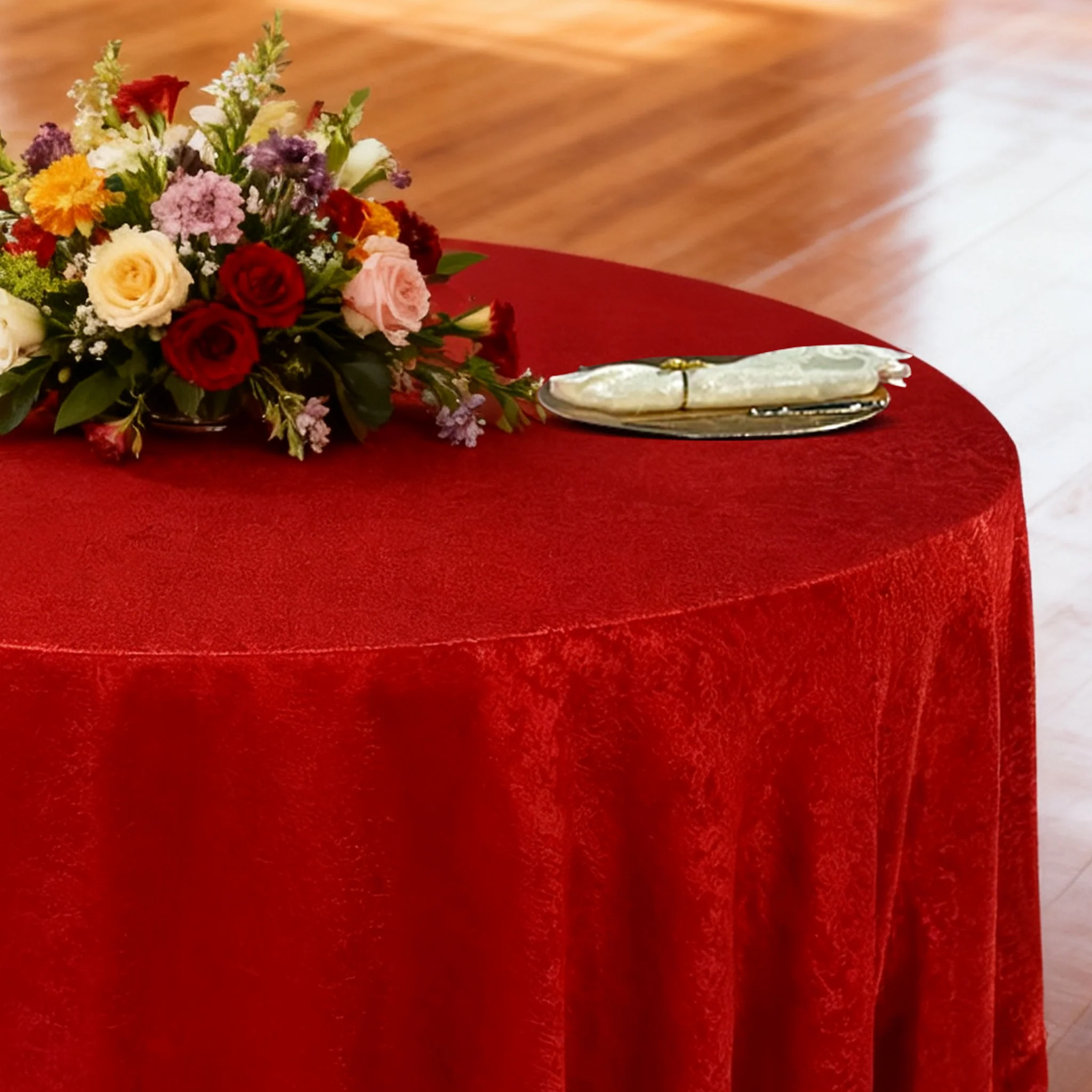 Crinkle Shimmer 132" Round Tablecloth - Red - Image 3