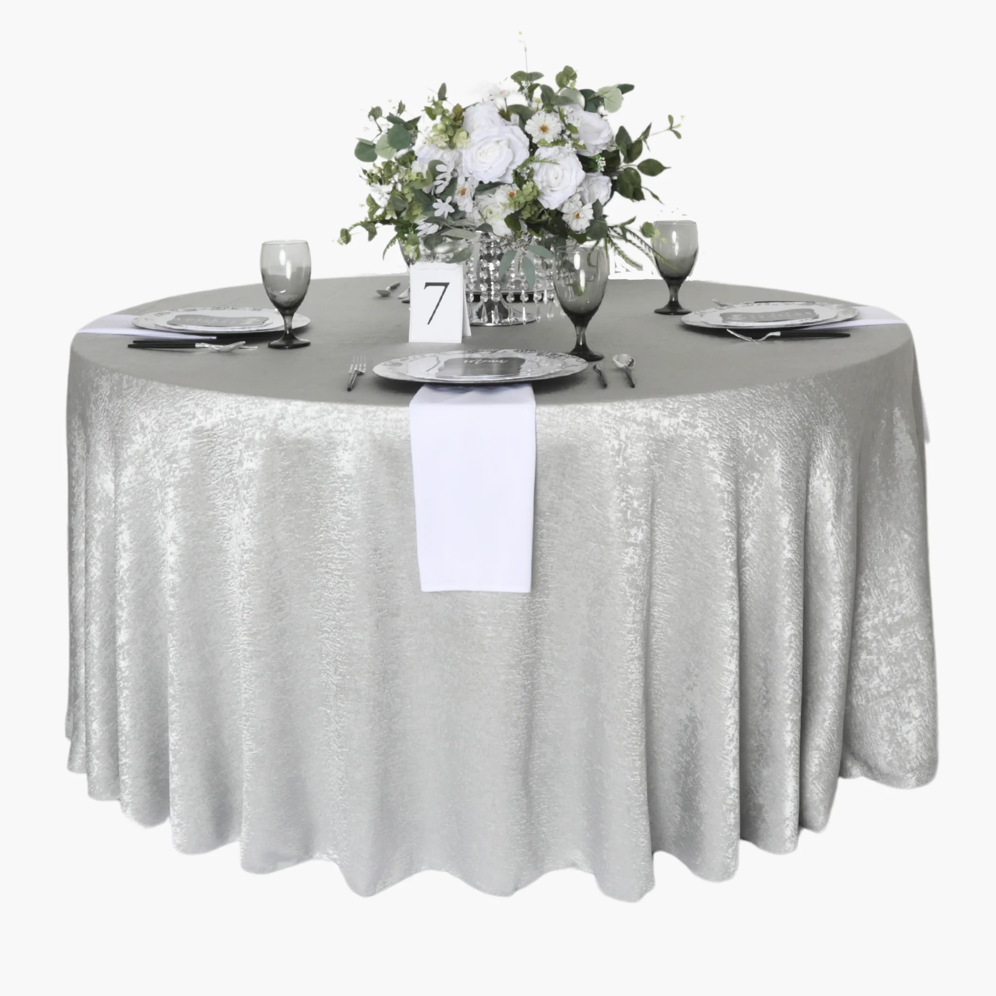 Crinkle Shimmer 132" Round Tablecloth - Silver - Image 3