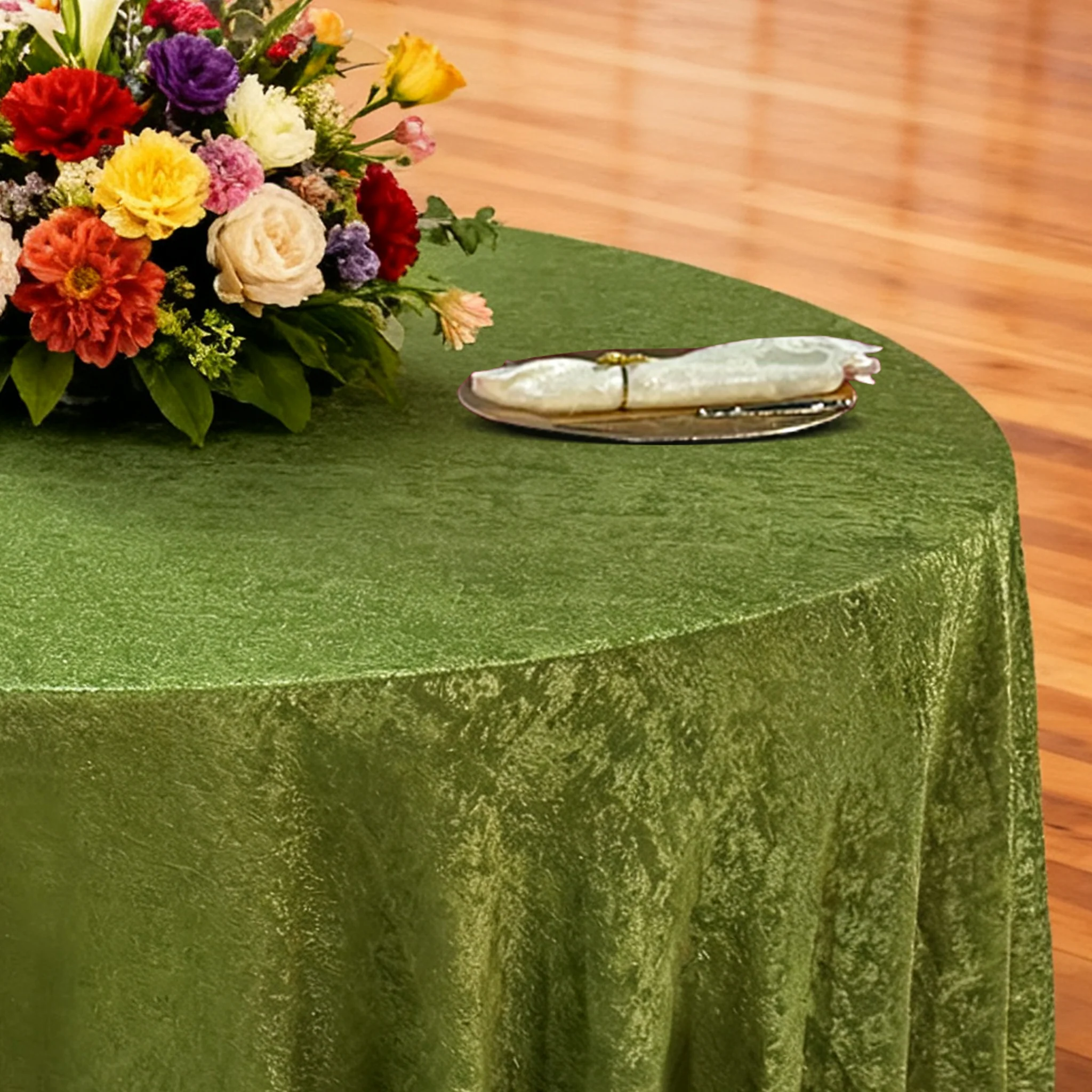 Crinkle Shimmer 132" Round Tablecloth - Willow Green - Image 3