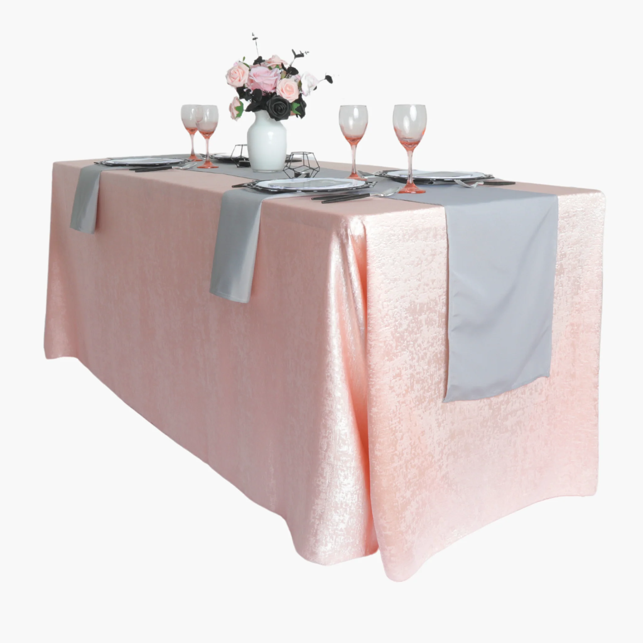 Crinkle Shimmer 90"x132" Rectangular Tablecloth - Blush/Rose Gold - Image 3