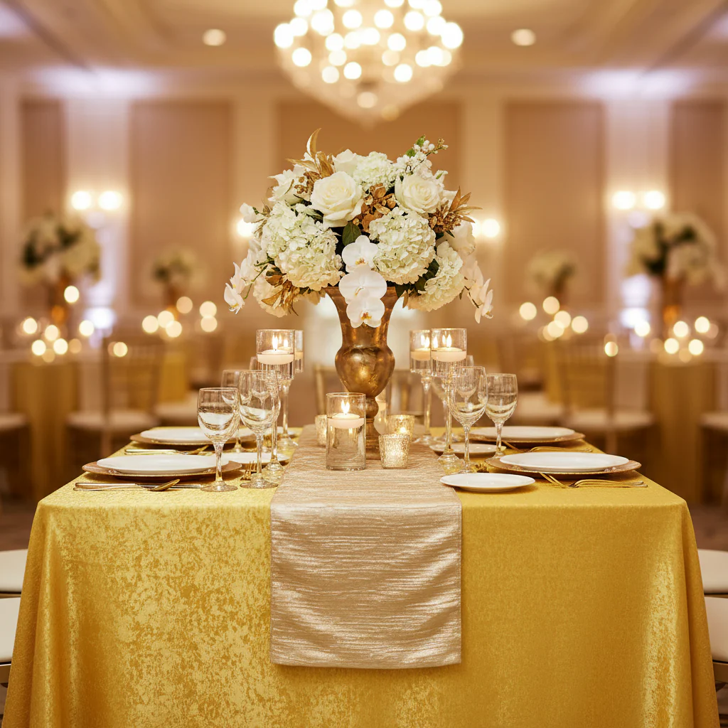 Crinkle Shimmer 90"x132" Rectangular Tablecloth - Gold - Image 2