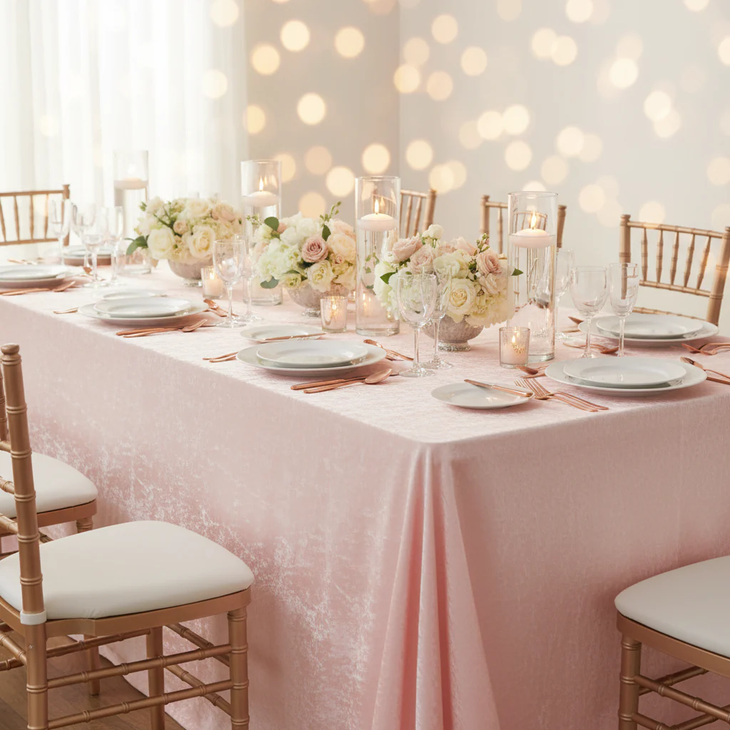 Crinkle Shimmer 90"x156" Rectangular Tablecloth - Blush/Rose Gold