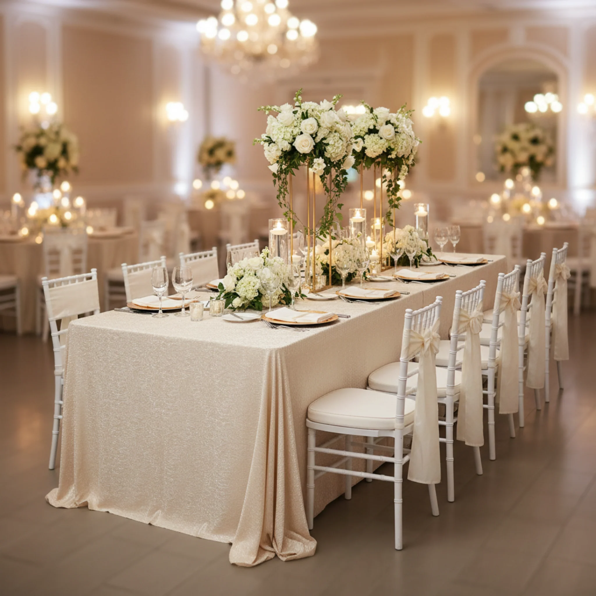 Crinkle Shimmer 90"x156" Rectangular Tablecloth - Champagne - Image 5