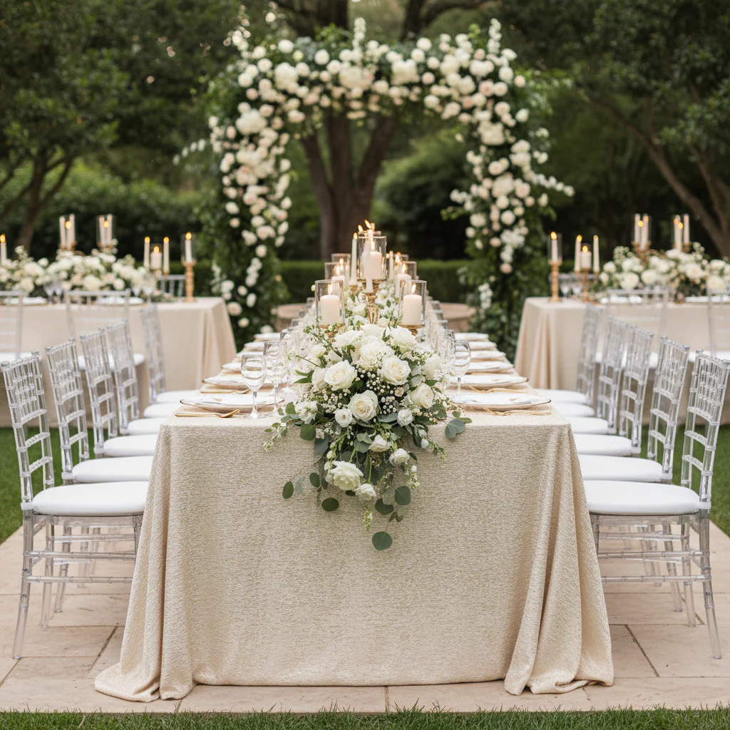 Crinkle Shimmer 90"x156" Rectangular Tablecloth - Champagne - Image 6