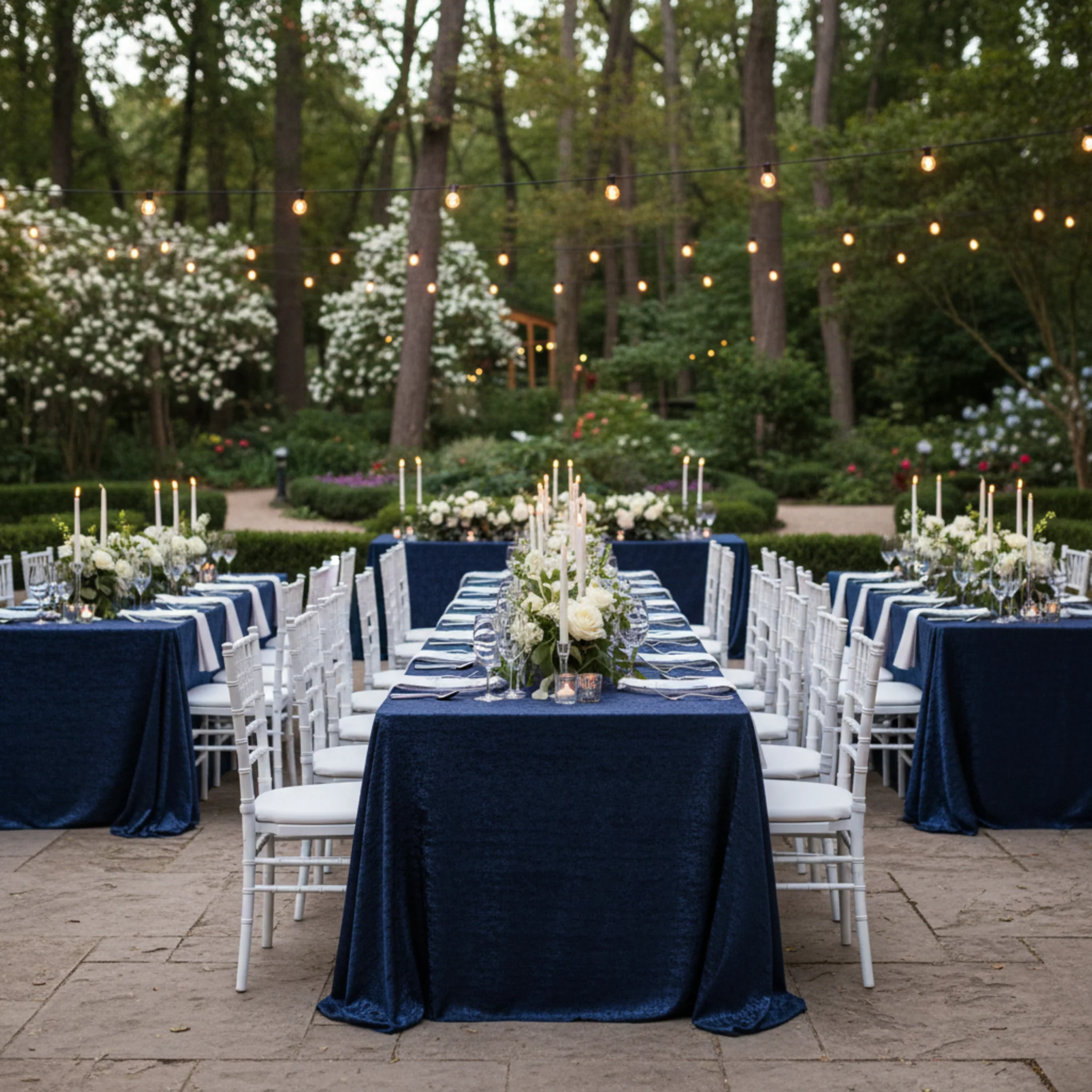 Crinkle Shimmer 90"x156" Rectangular Tablecloth - Navy Blue - Image 5