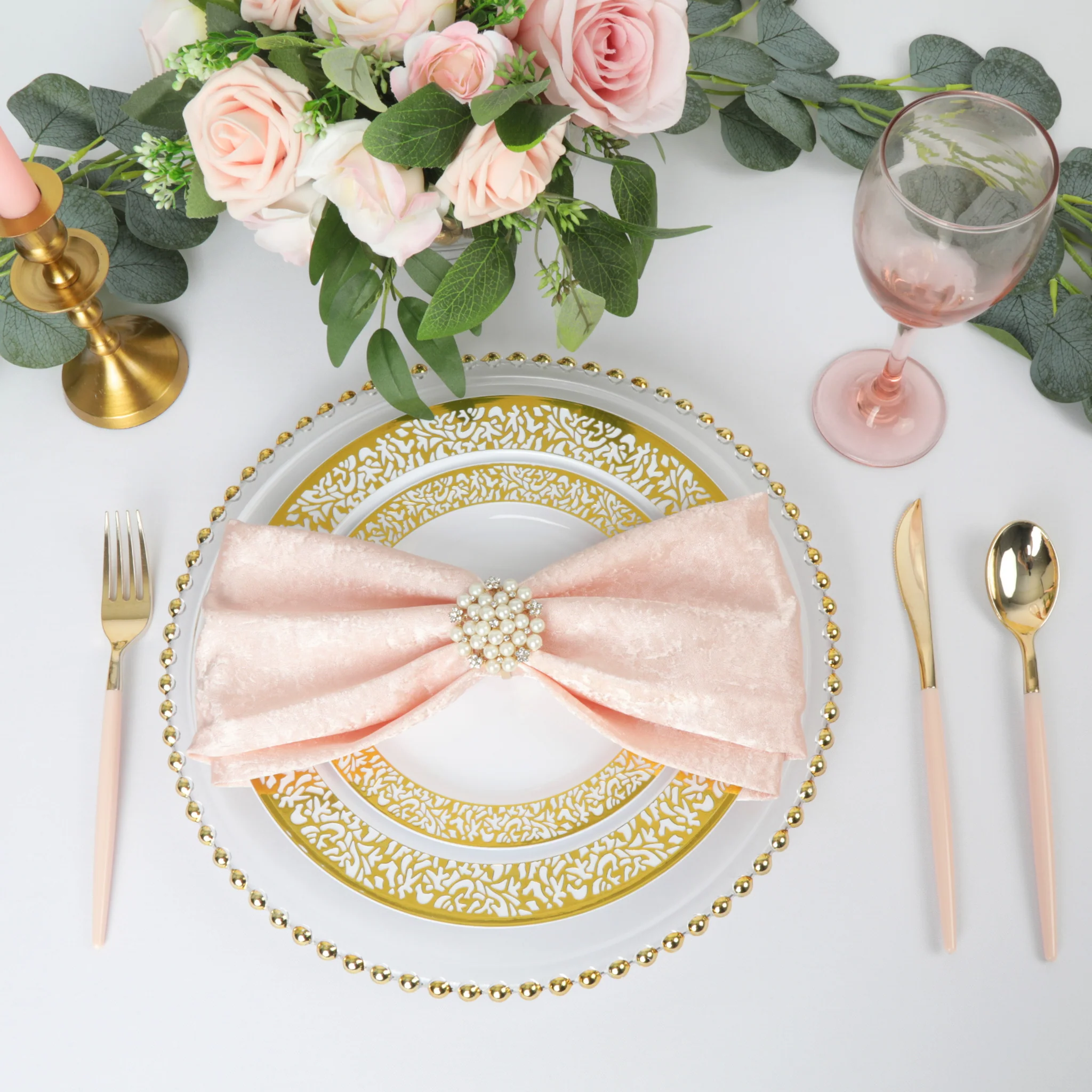 5 pcs/pk Crinkle Shimmer Napkin 20"x20" - Blush/Rose Gold - Image 2