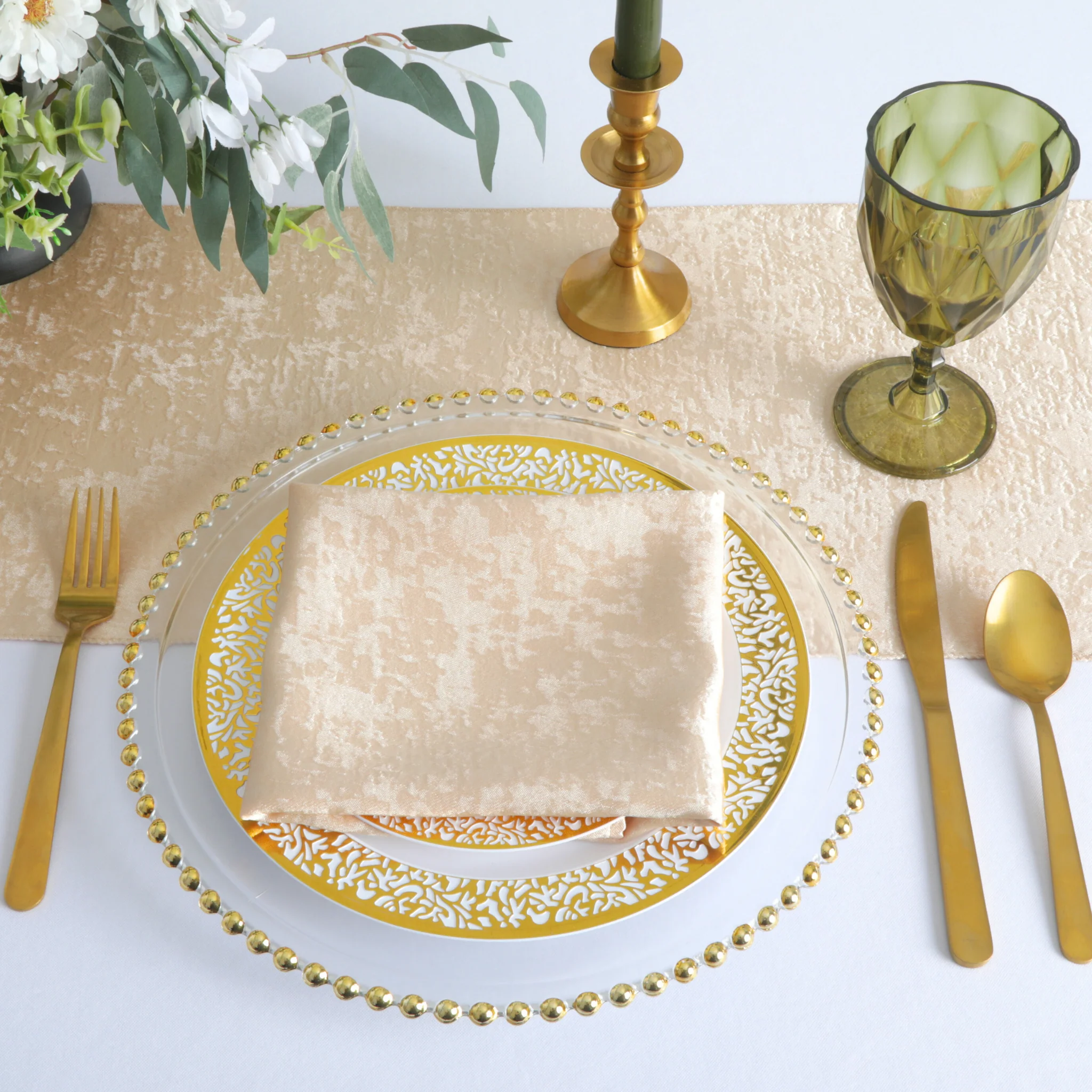 5 pcs/pk Crinkle Shimmer Napkin 20"x20" - Champagne - Image 2