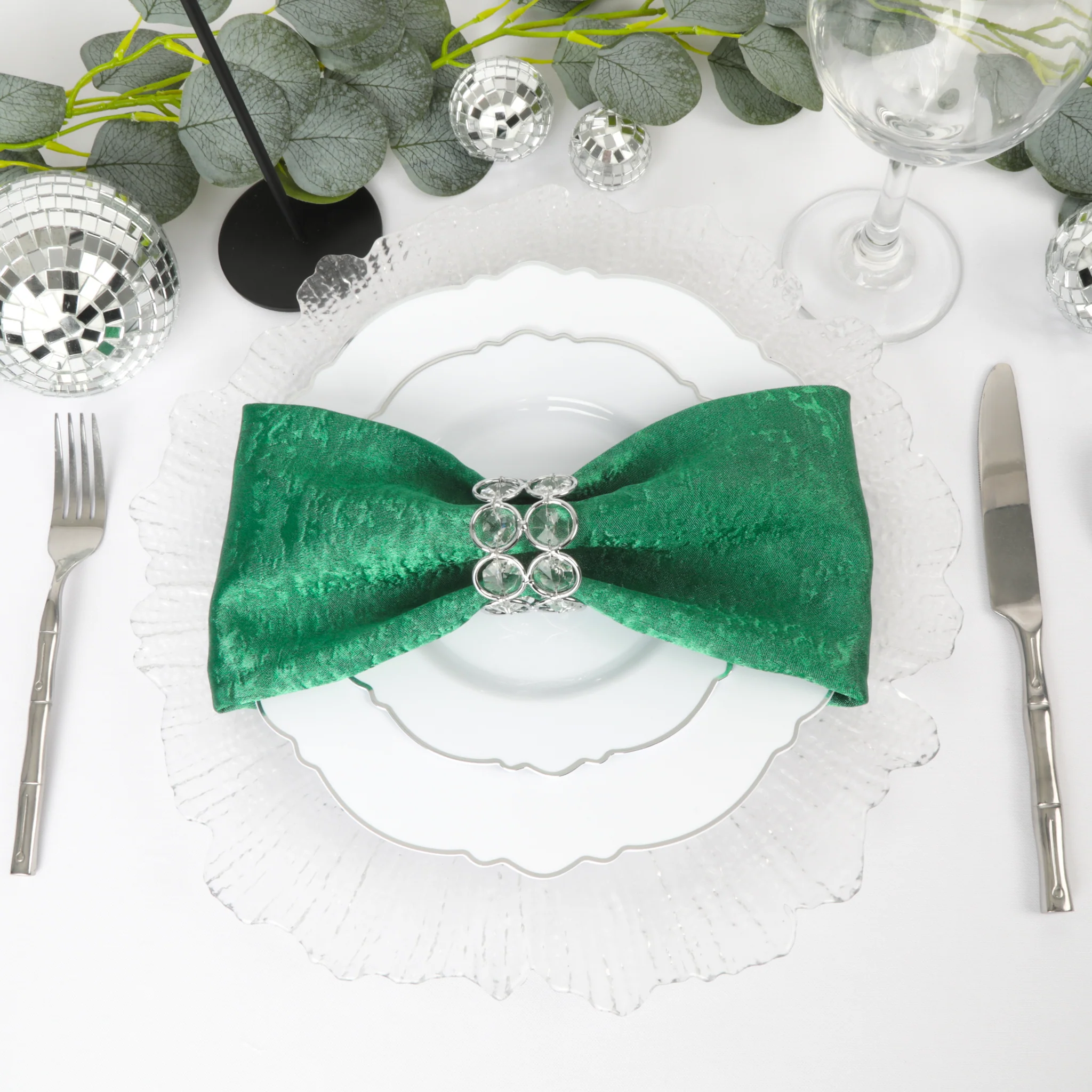 5 pcs/pk Crinkle Shimmer Napkin 20"x20" - Emerald Green - Image 2