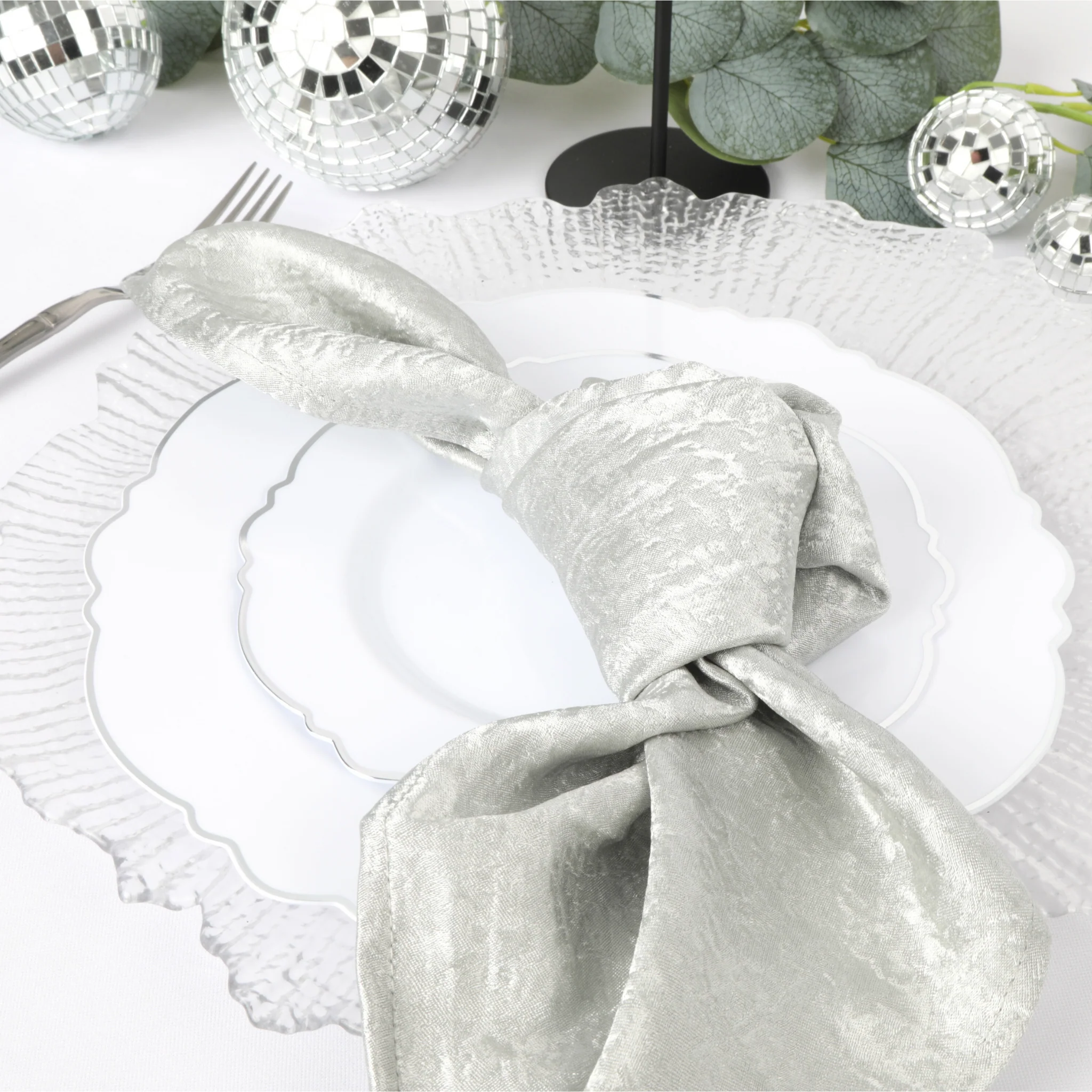 5 pcs/pk Crinkle Shimmer Napkin 20"x20" - Silver - Image 5