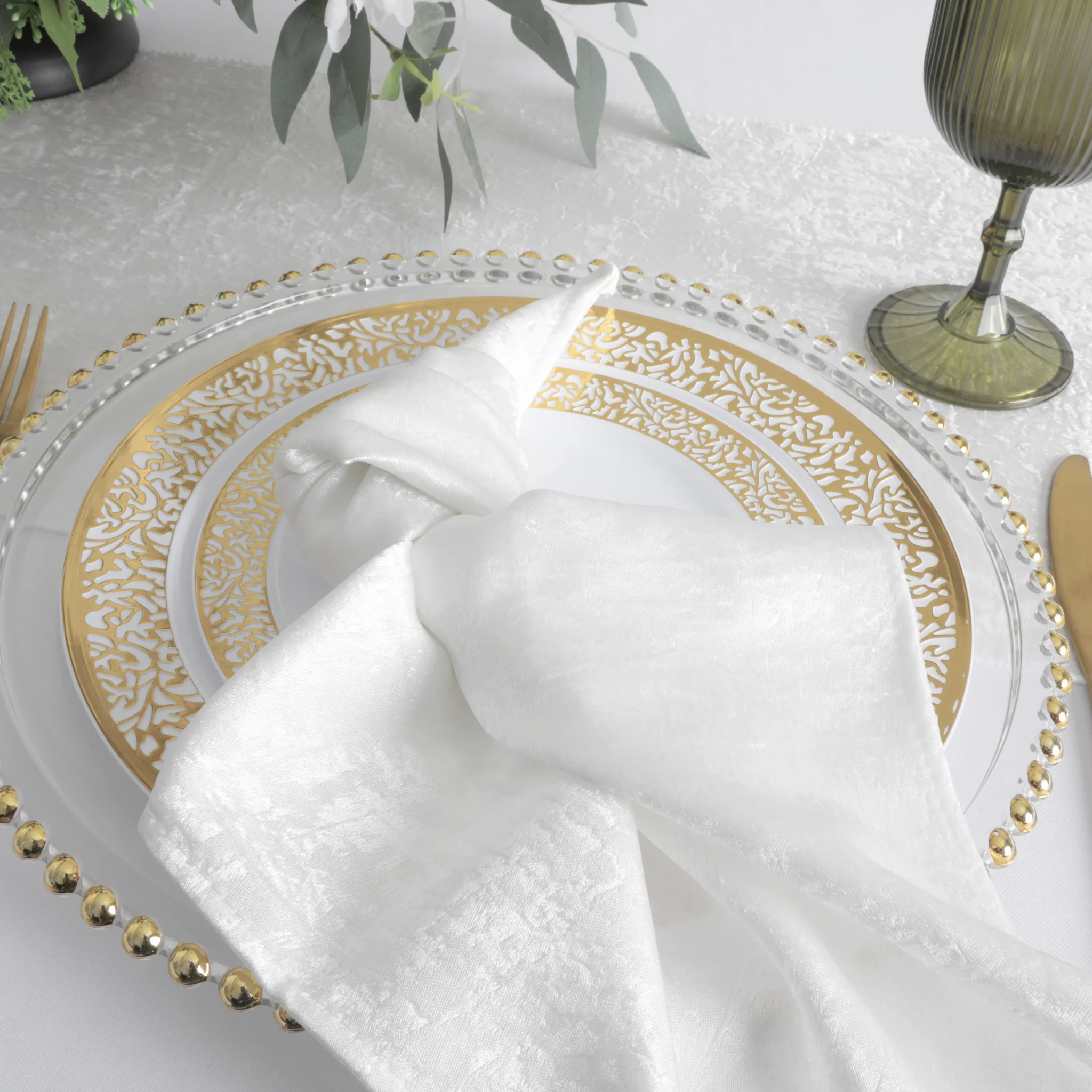 5 pcs/pk Crinkle Shimmer Napkin 20"x20" - White - Image 3