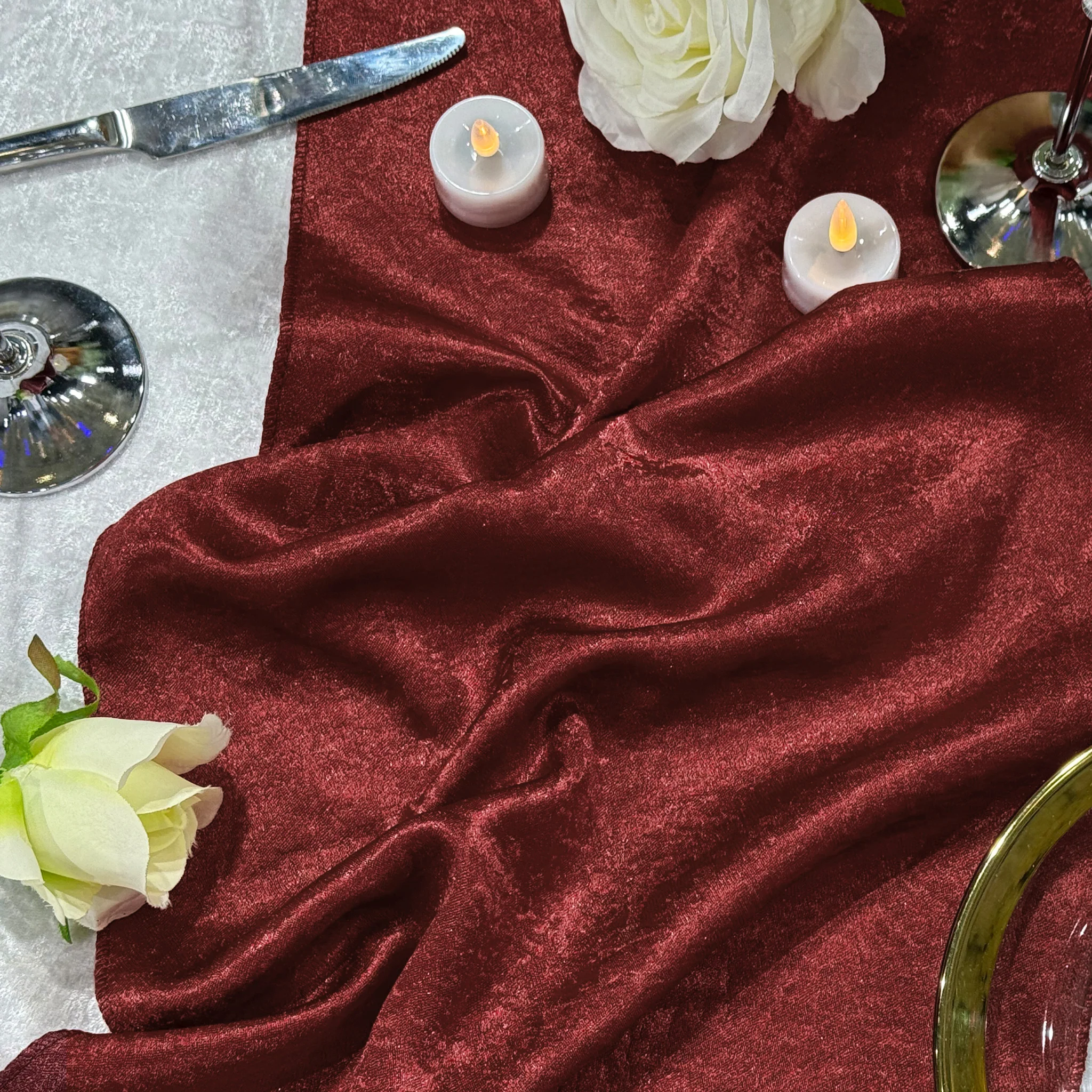 Crinkle Shimmer Table Runner - Burgundy - Image 2