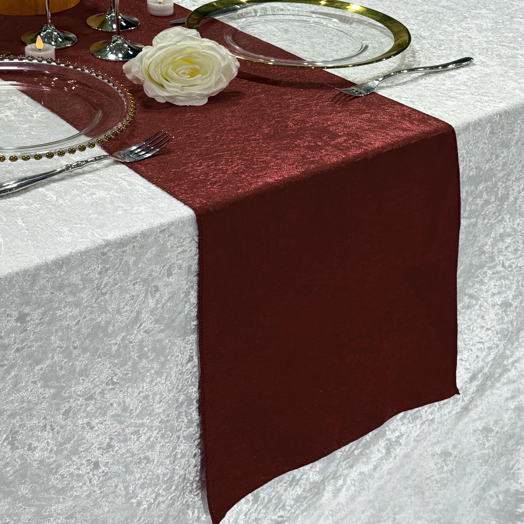 Crinkle Shimmer Table Runner - Burgundy - Image 3