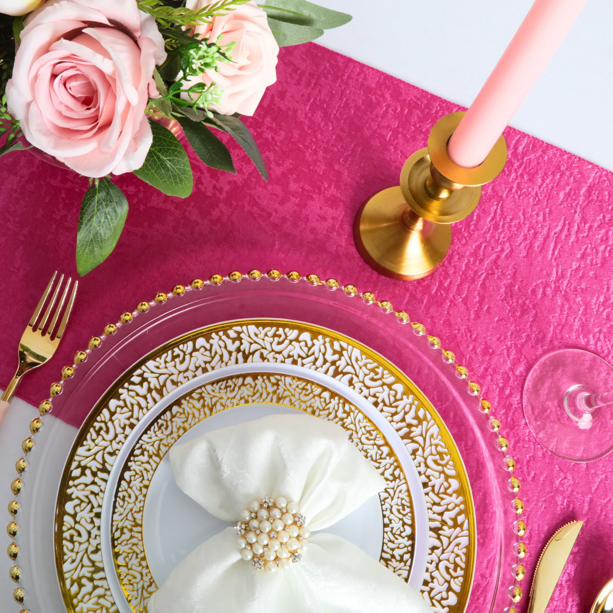 Crinkle Shimmer Table Runner - Fuchsia - Image 2