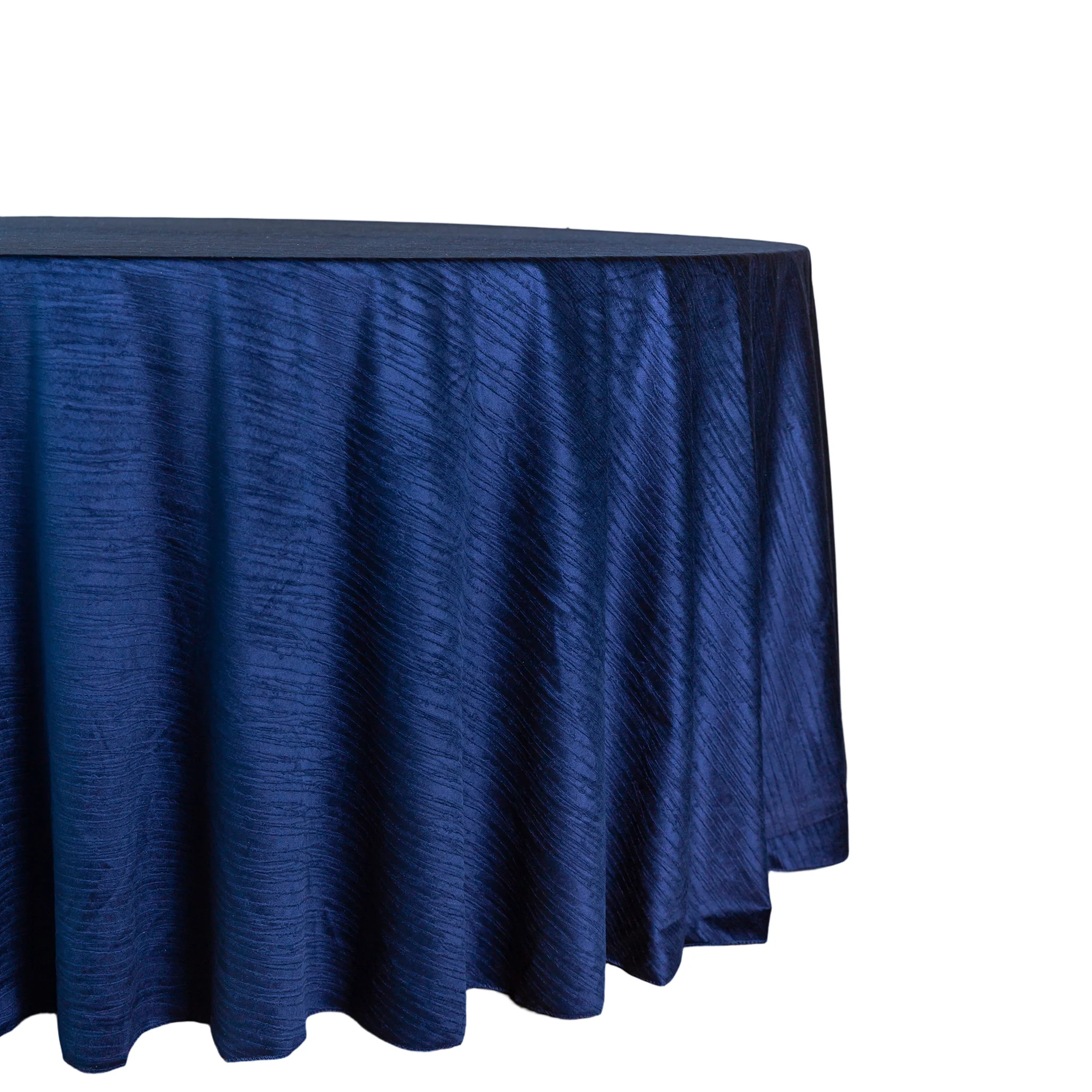 Crinkle Velvet 132" Round Tablecloth - Navy Blue - Image 2