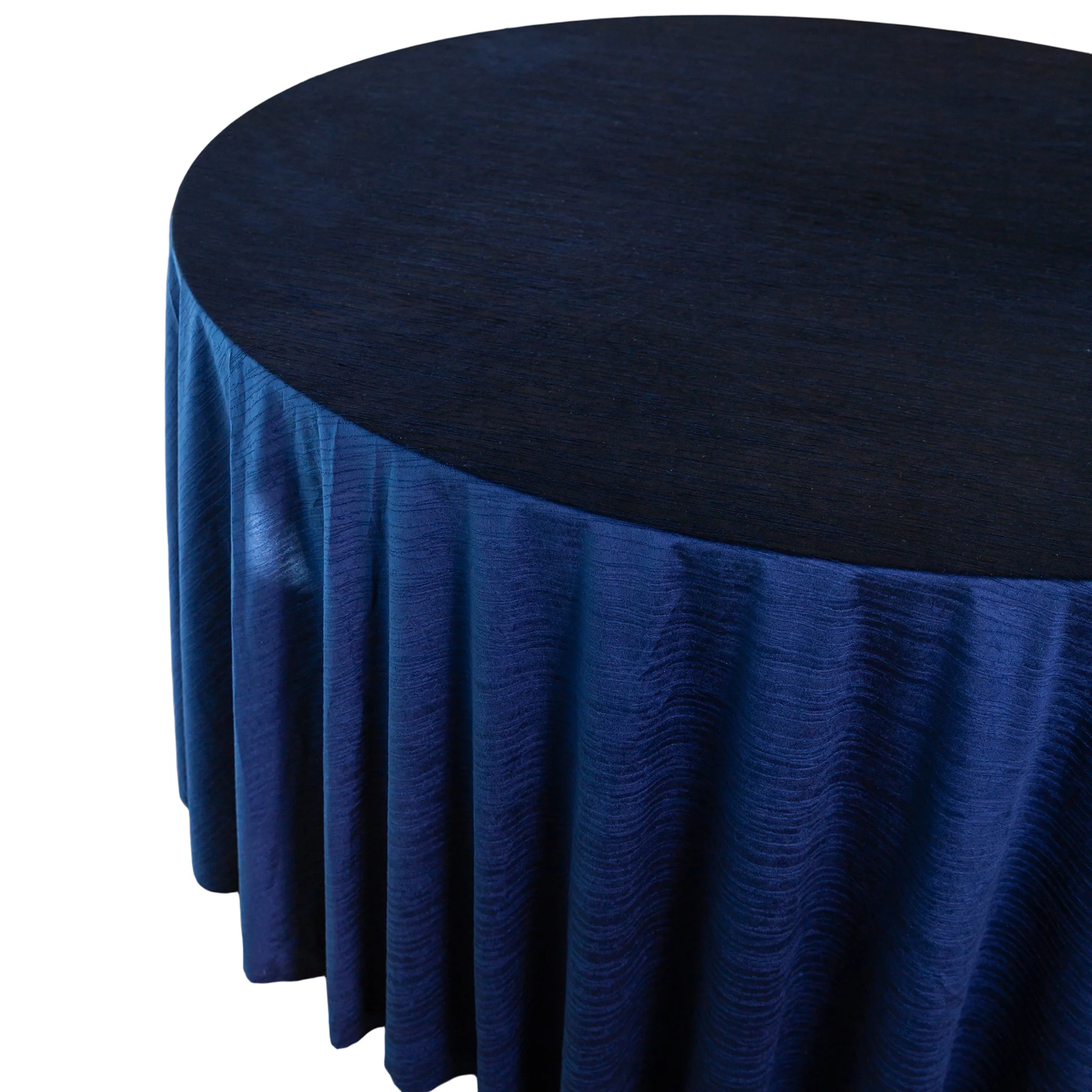 Crinkle Velvet 132" Round Tablecloth - Navy Blue - Image 5