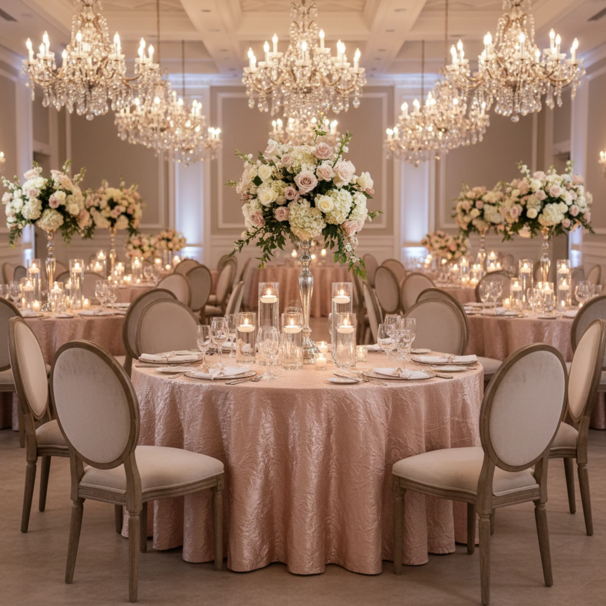 Crushed Taffeta 120" Round Tablecloth - Blush/Rose Gold - Image 3