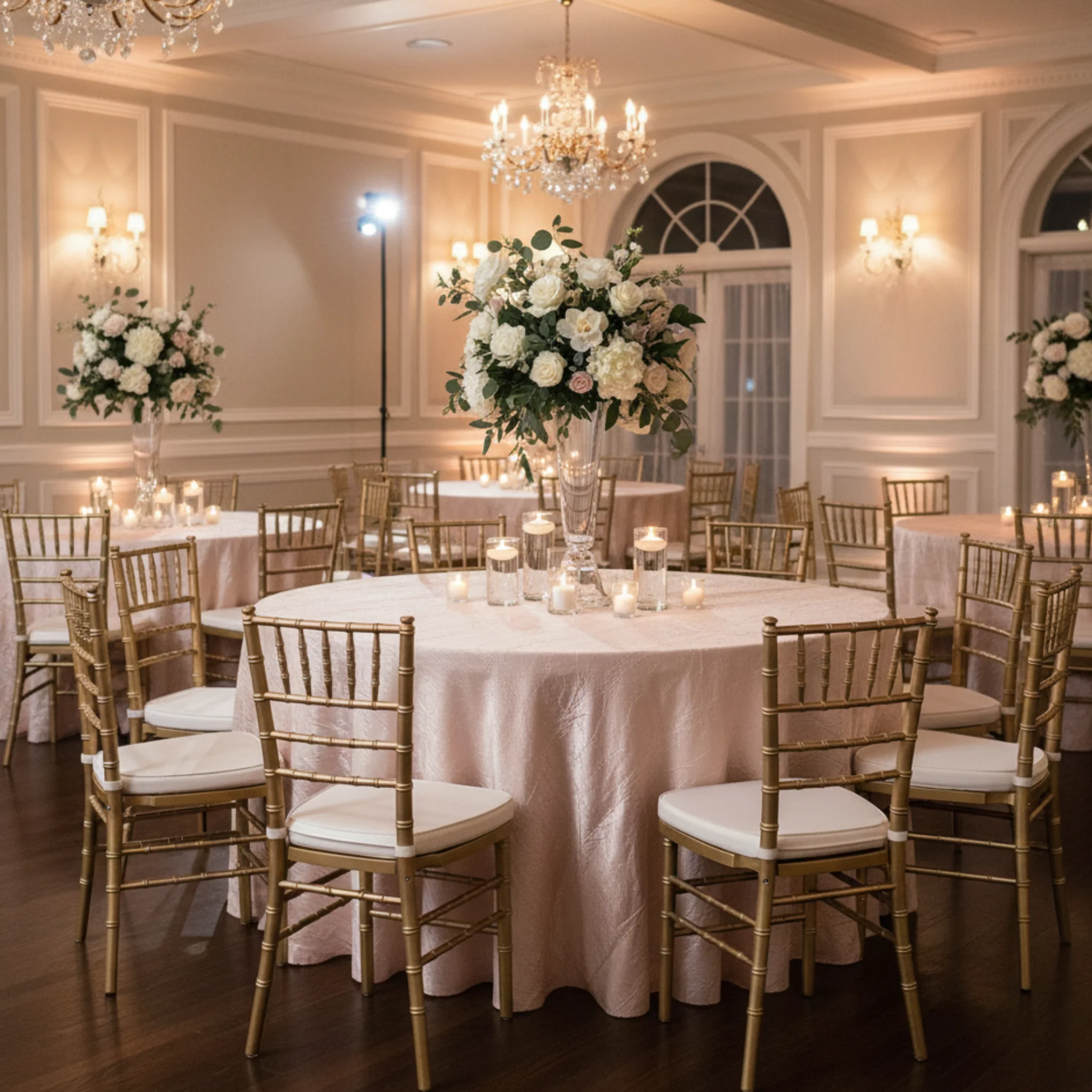 Crushed Taffeta 120" Round Tablecloth - Blush/Rose Gold - Image 5
