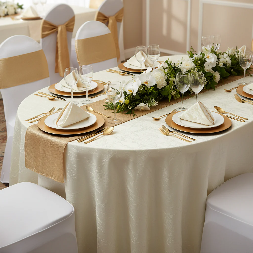 Crushed Taffeta 120" Round Tablecloth - Ivory - Image 3