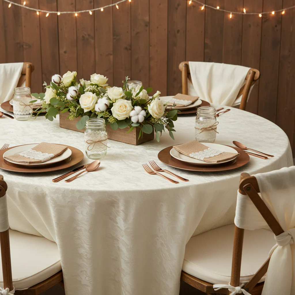 Crushed Taffeta 120" Round Tablecloth - Ivory - Image 5