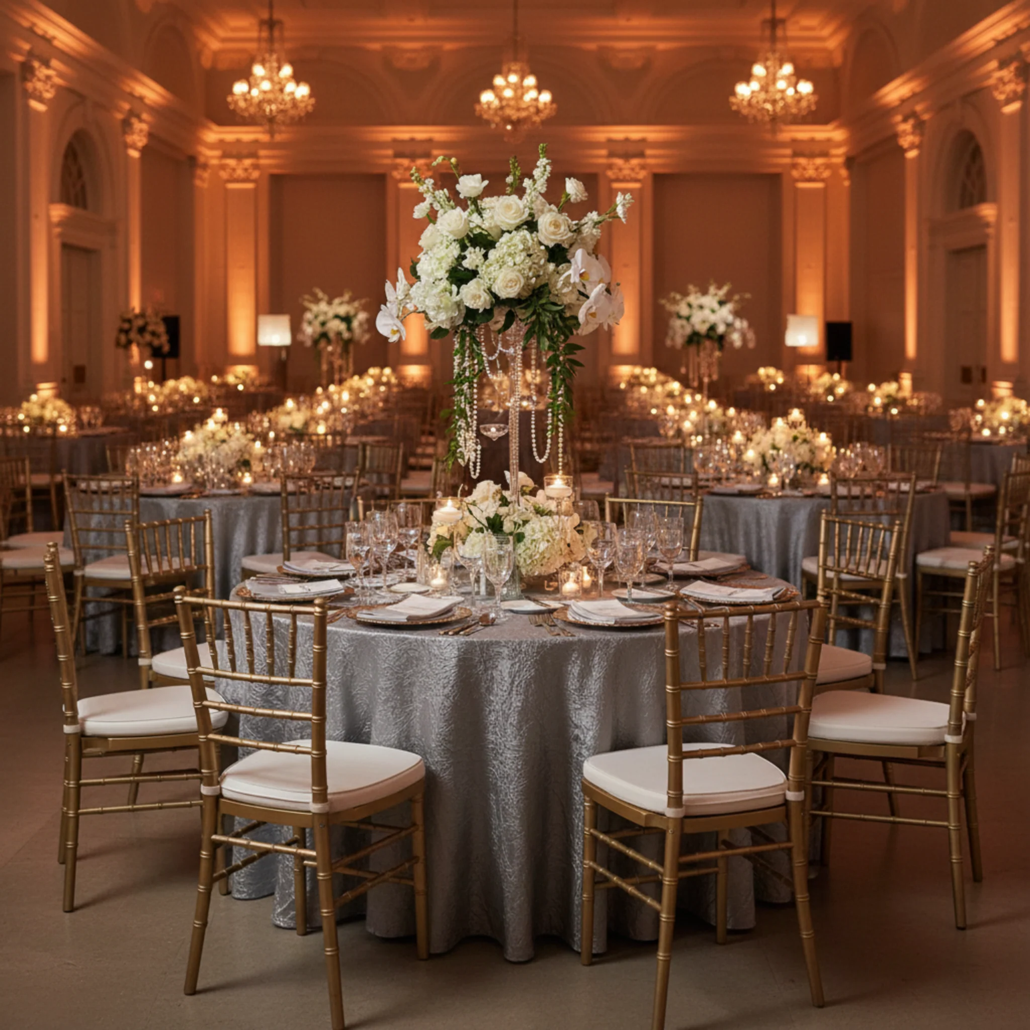 Crushed Taffeta 120" Round Tablecloth - Silver - Image 3