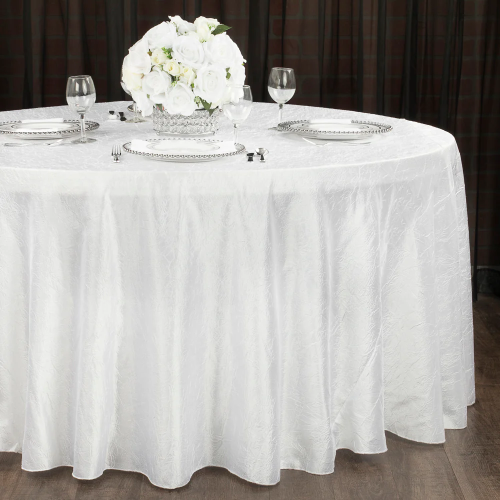 Crushed Taffeta 120" Round Tablecloth - White - Image 2