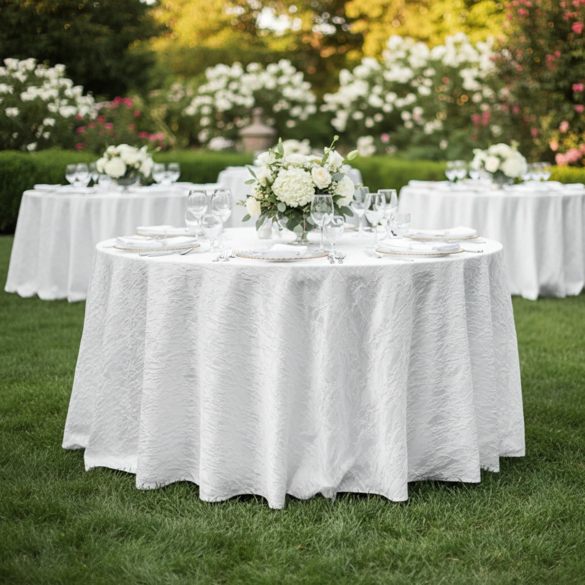 Crushed Taffeta 120" Round Tablecloth - White - Image 4