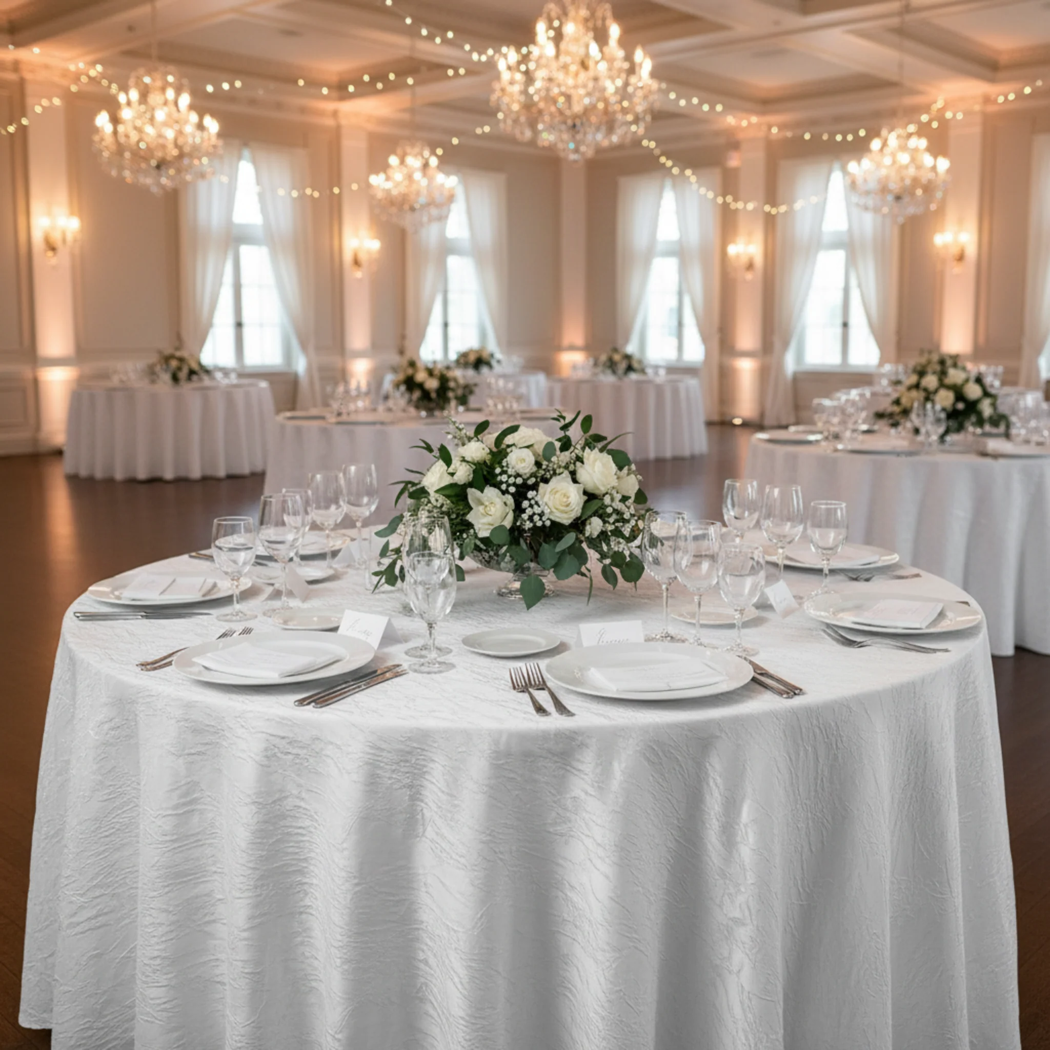 Crushed Taffeta 120" Round Tablecloth - White - Image 5