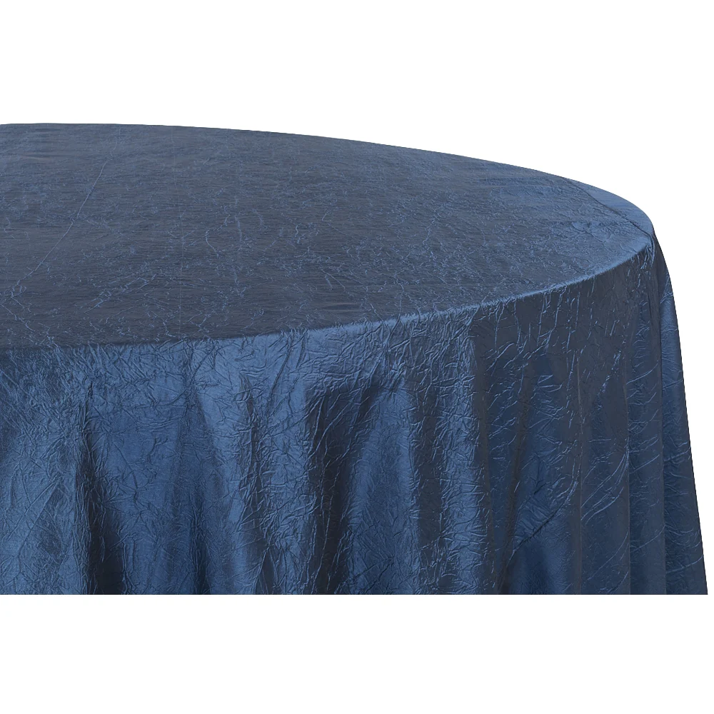 Crushed Taffeta 132" Round Tablecloth - Navy Blue - Image 4